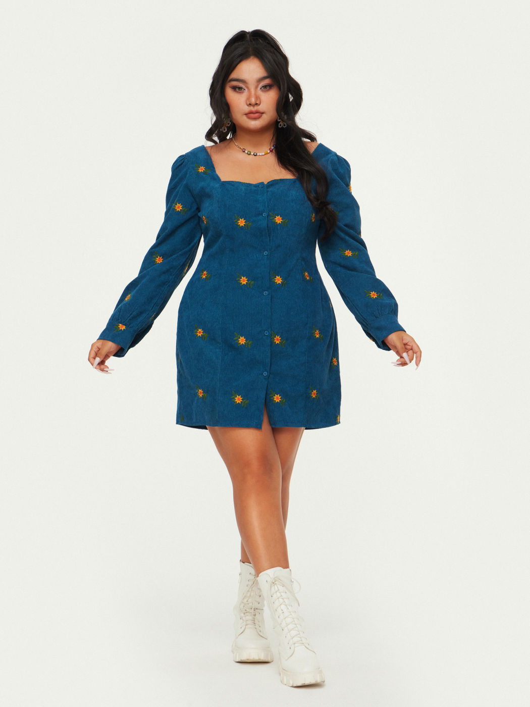 Kord-Minikleid mit Blumenmuster Kurve & Plus