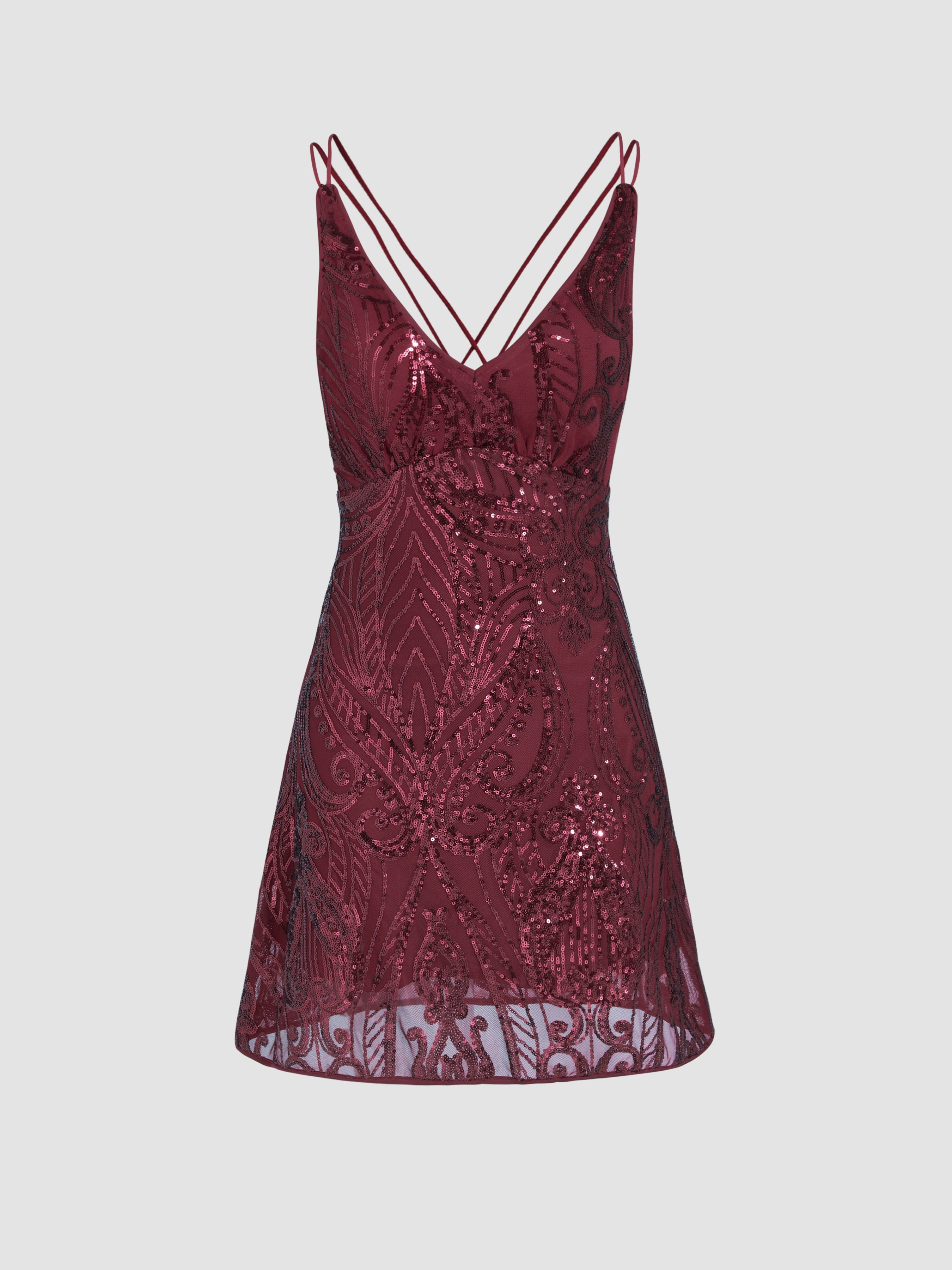 Burgundy strappy sheer outlet panel sequin