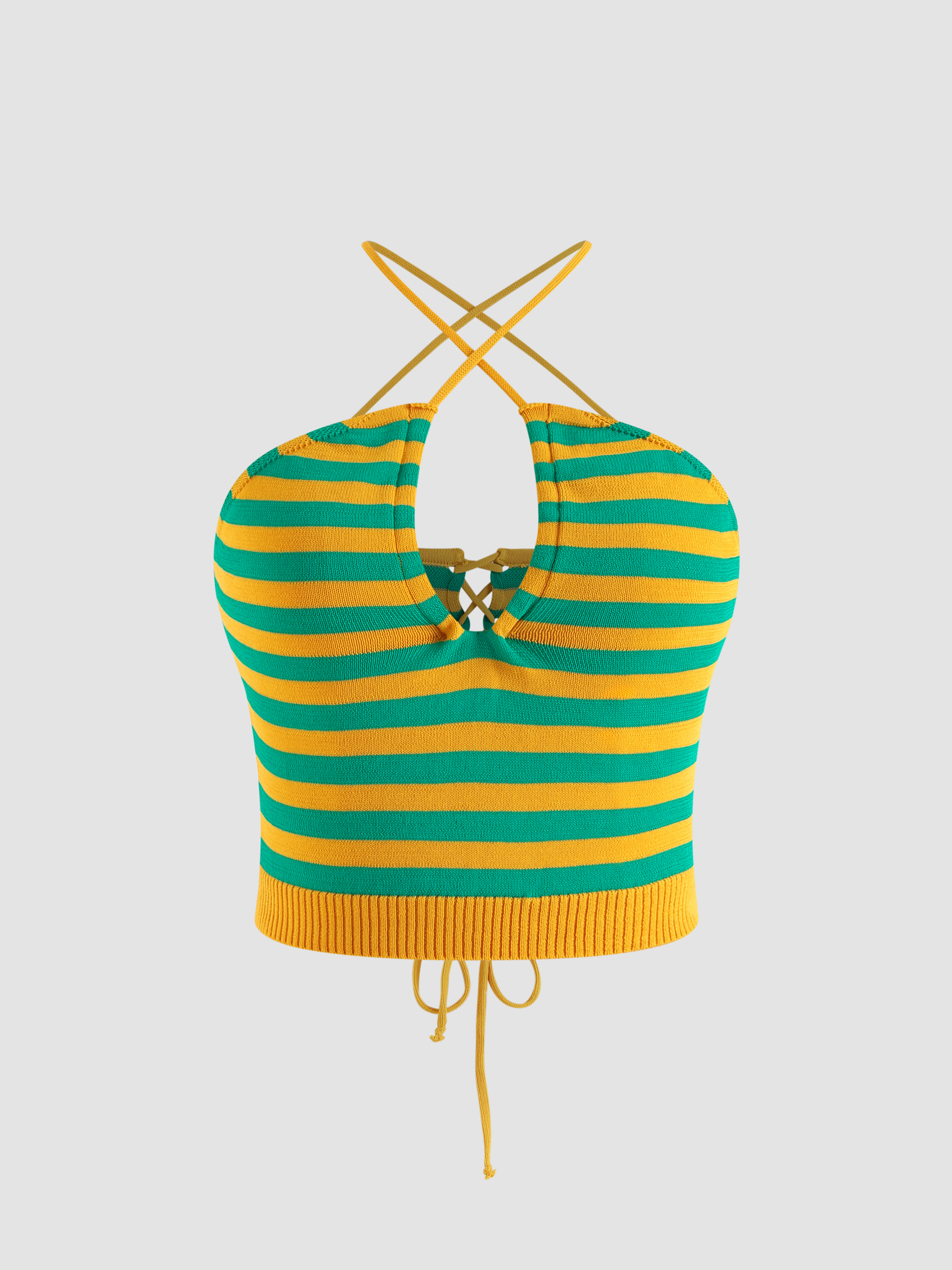 Striped Back Cross Tie Knit Tank Top For Vacation