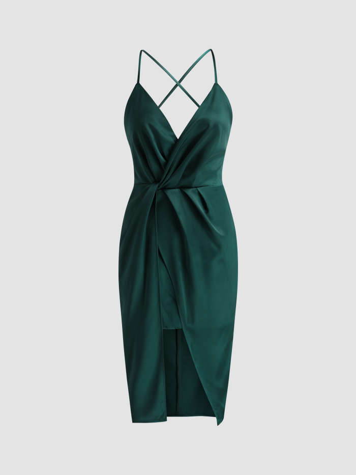 cider solid cross halter satin dress Cider | Dresses | Cider Solid Cross Halter Satin Dresscolor Greensize M Us  6