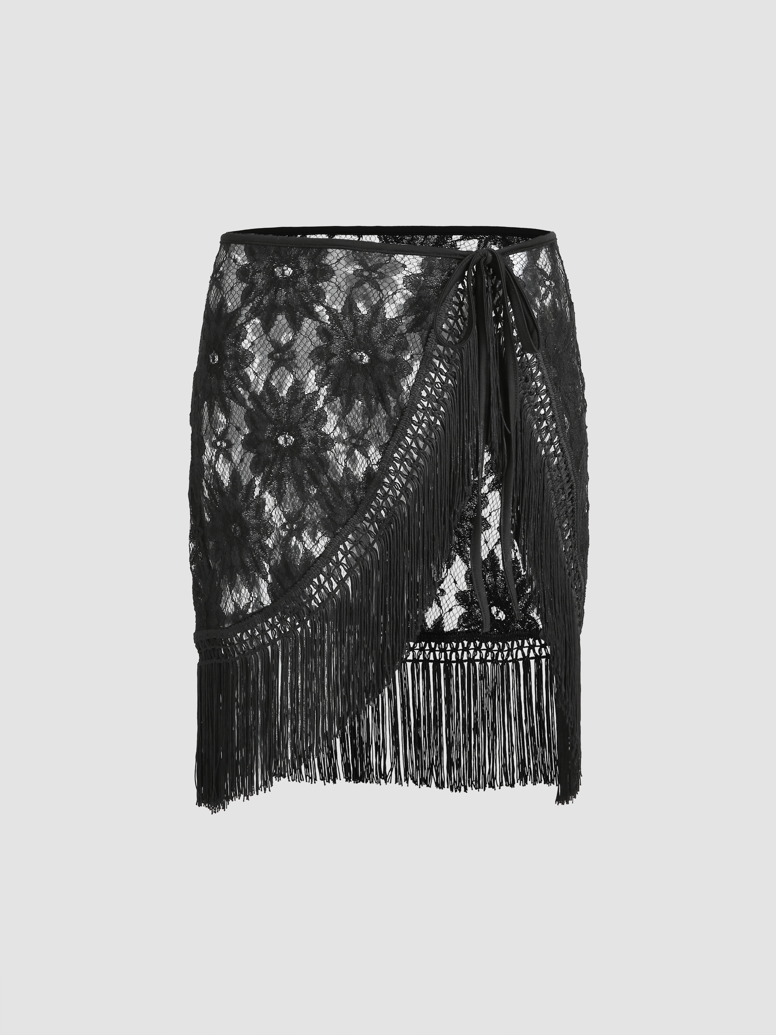 Floral Lace Tassel Wrap Skirt For Vacation Floral Lace Tassel Wrap Skirt For Vacation