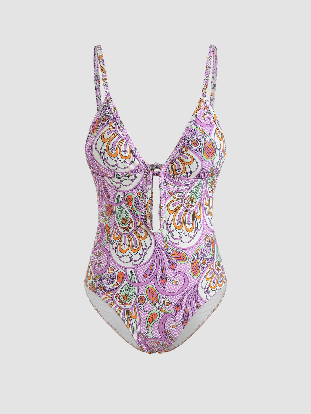 Einteiliger Badeanzug mit tiefem V-Paisley-Muster