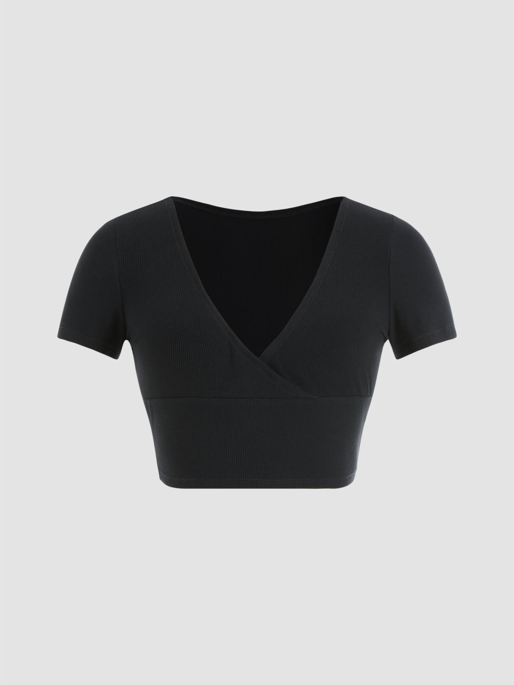 Solid V-neck Rib Crop Top