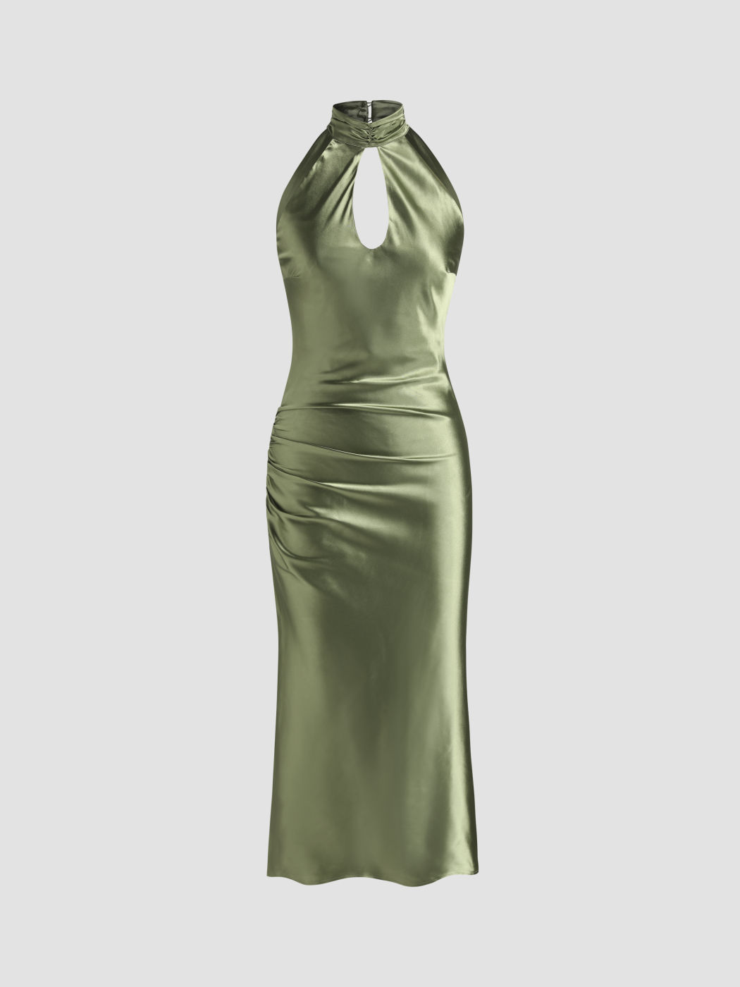 Einfarbiges, ausgeschnittenes Neckholder-Midikleid