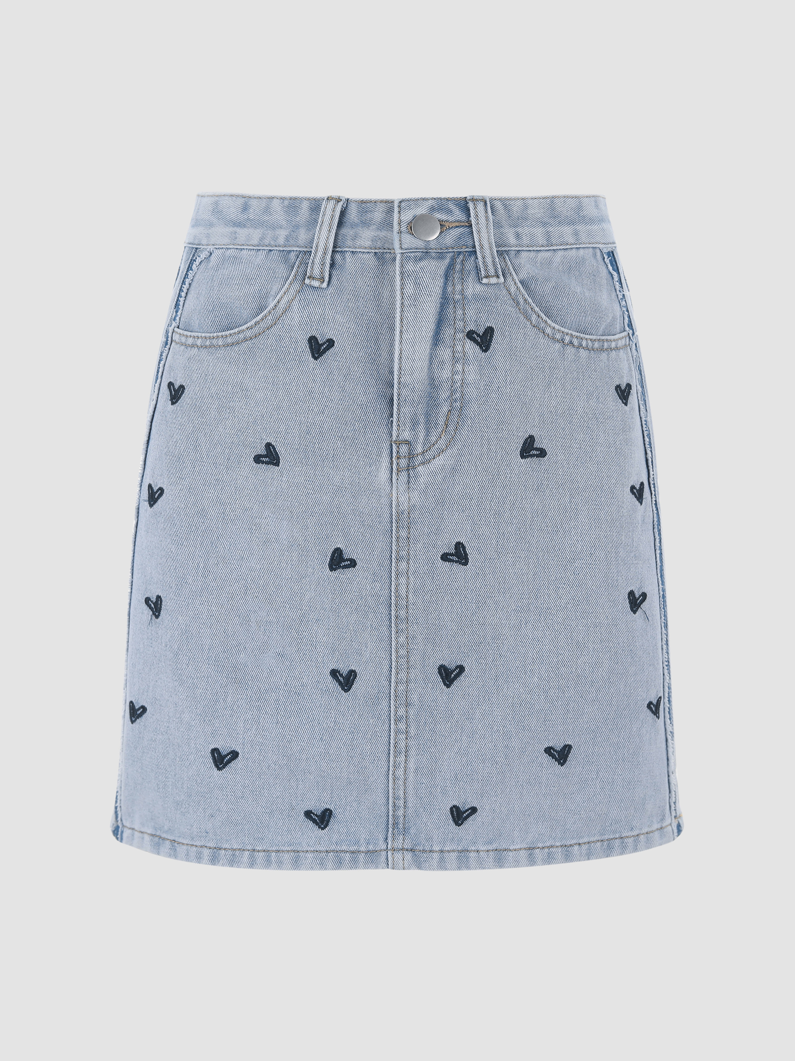 Denim Heart Embroidery Denim Mini Skirt