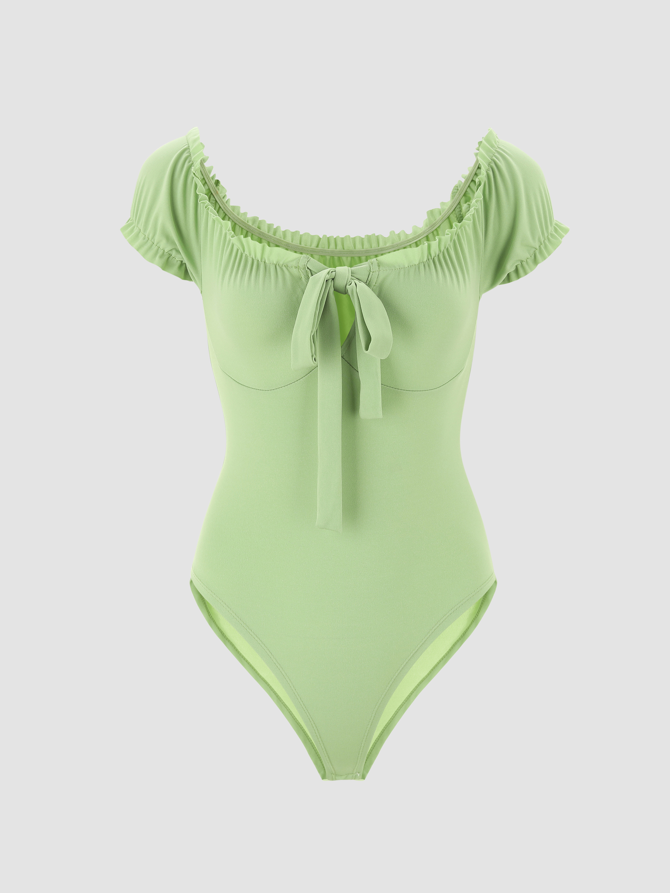 TULLE PRINT BODYSUIT WITH RUFFLES - Greens