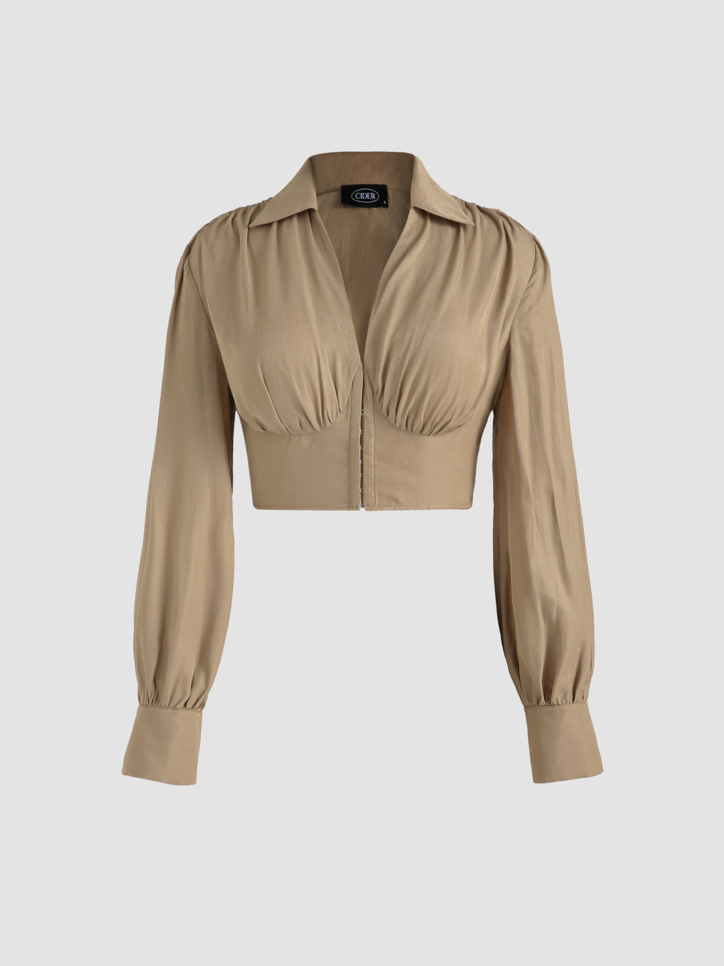 Solid Long Sleeve Crop Shirt