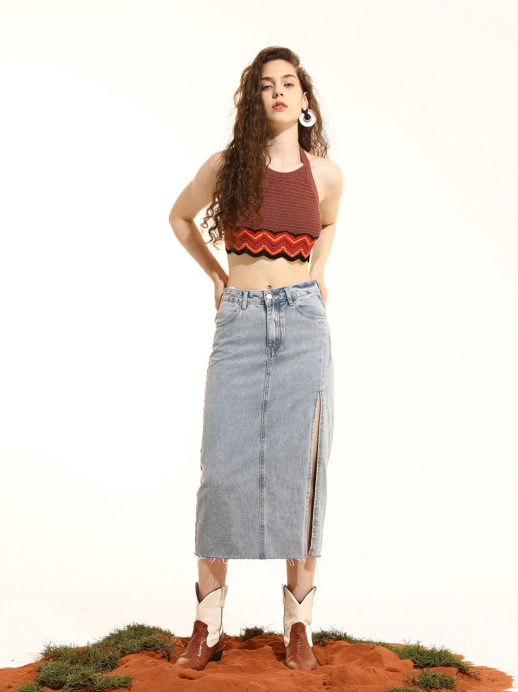 Jeans-Midirock mit Schlitz