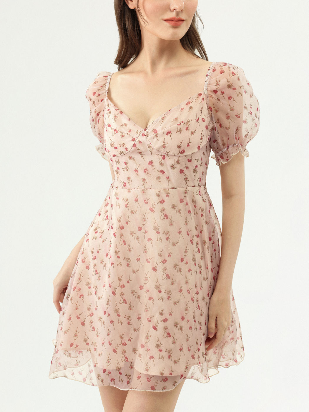  Romantische Gesten Puffärmel Kurzes Kleid