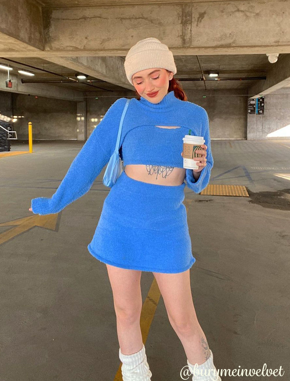 Blue Knit Long Sleeve Smock