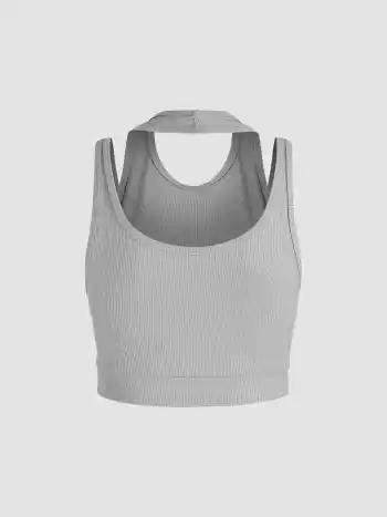 Solid Buckle Rib Crop Tank Top