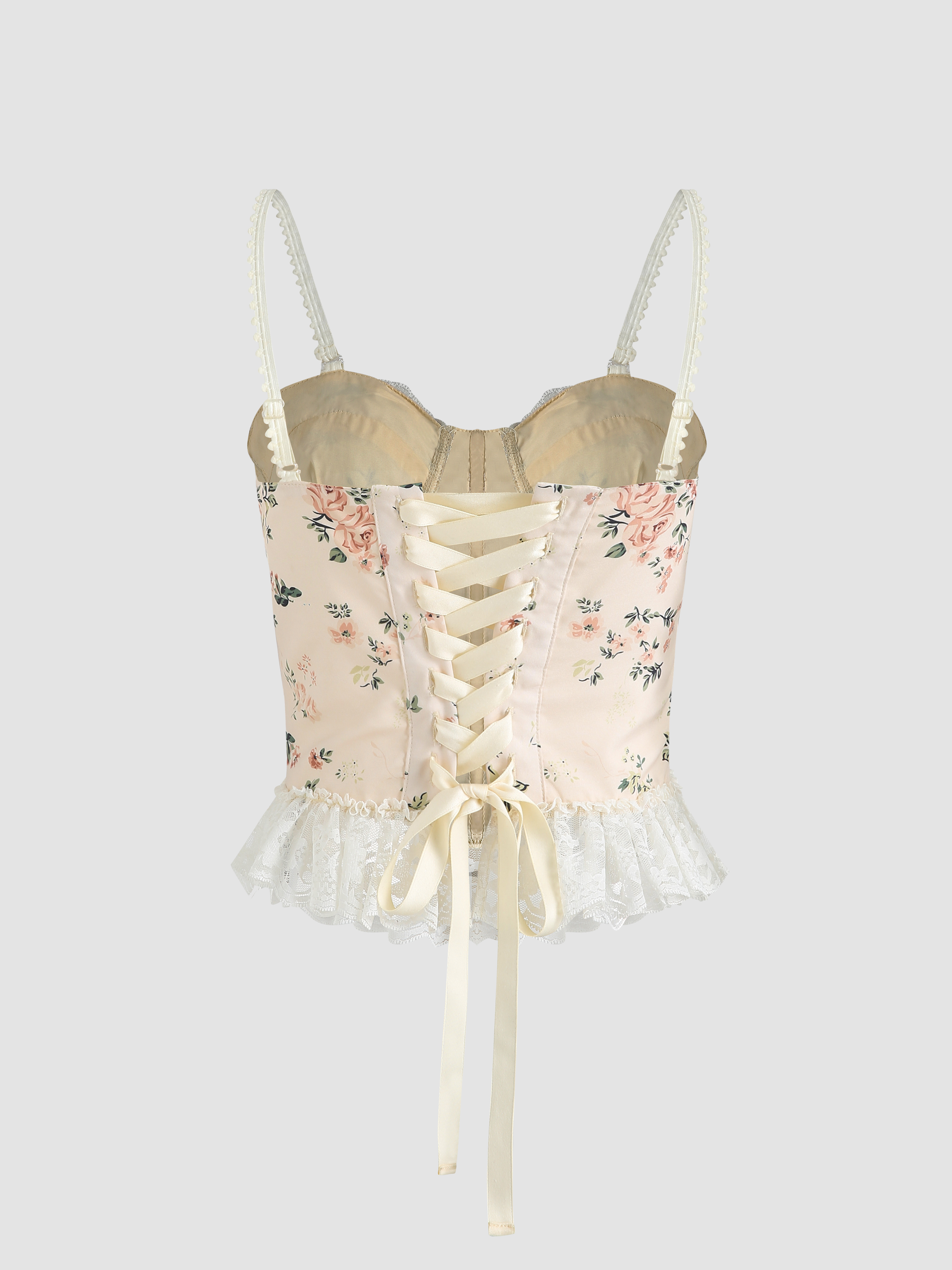 Lace Sweetheart Floral Corset Bodysuit - Cider