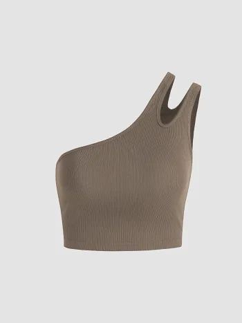  Ein-Schulter Solids Crop Tank Top