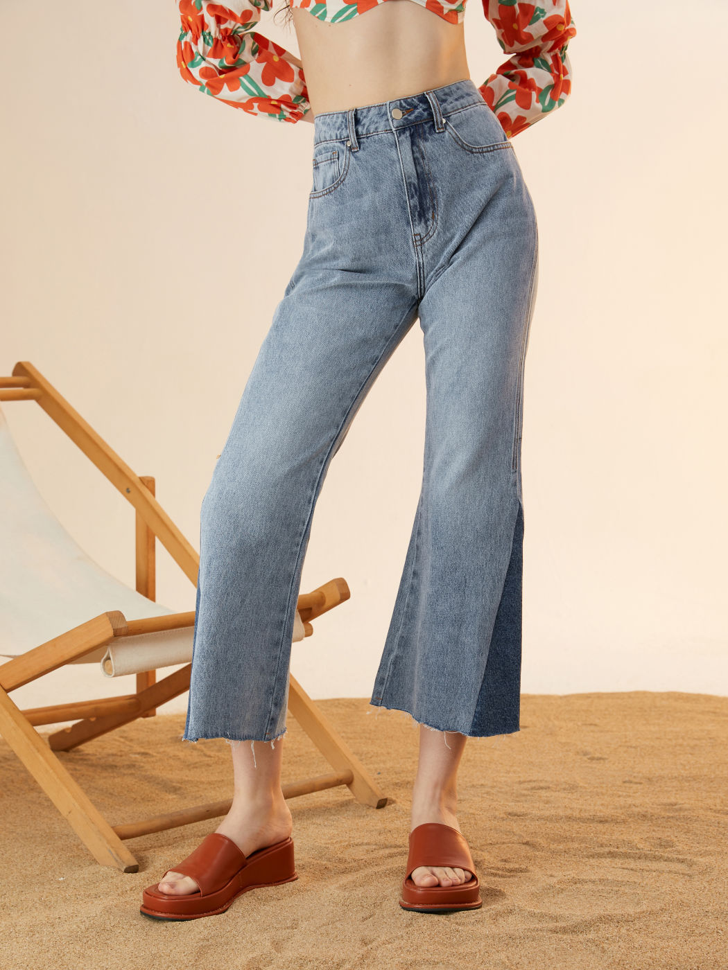 High Rise Patchwork Flare Leg Jeans
