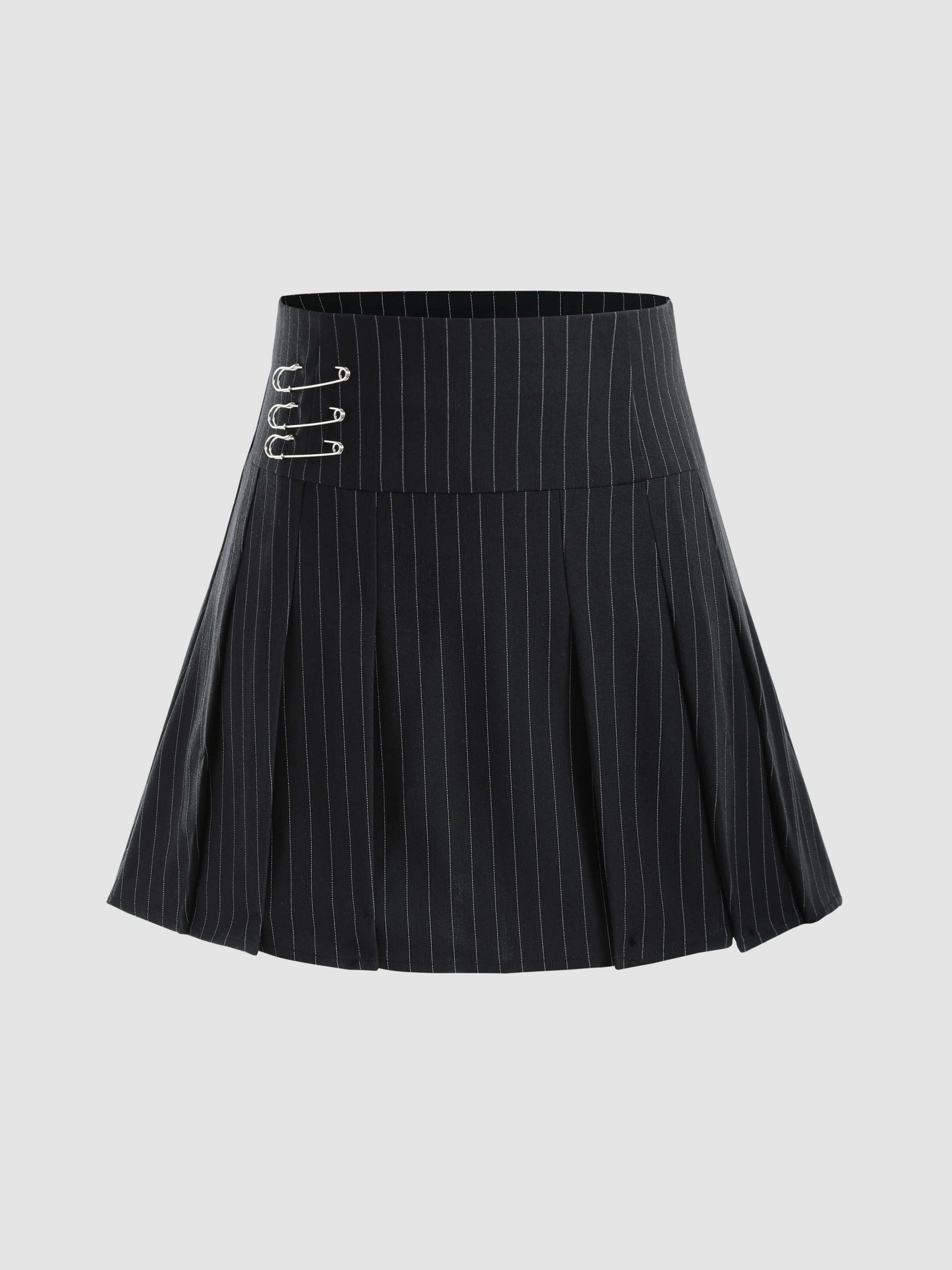 Vertical Striped Pleated Mini Skirt - Cider