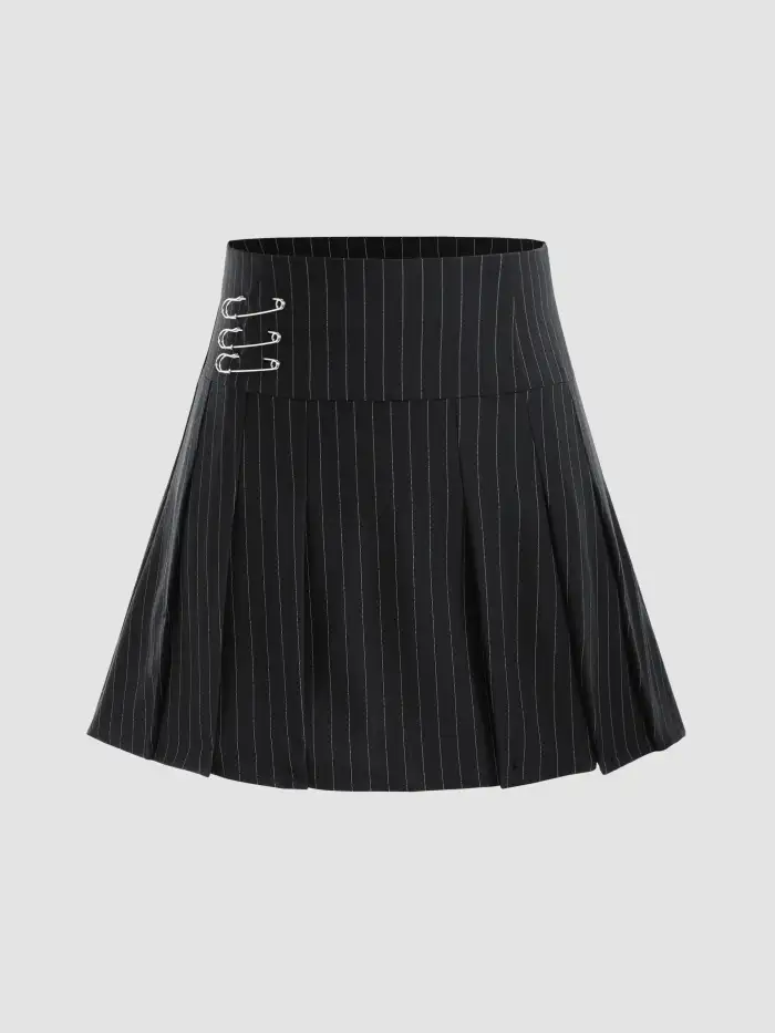 Vertical Stripe Pleated Mini Skirt For Exhibition Vacation