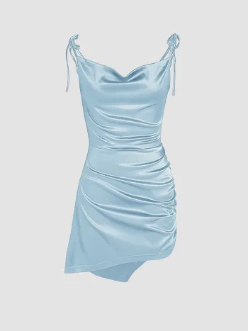Solid Cowl Neck Mini Kleid