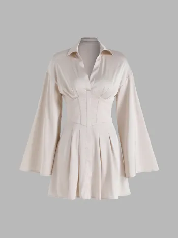  Satin Glockenärmel Korsettkleid
