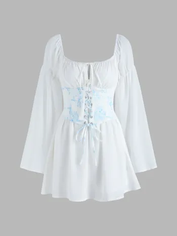 Mini abito corsetto con lacci floreali