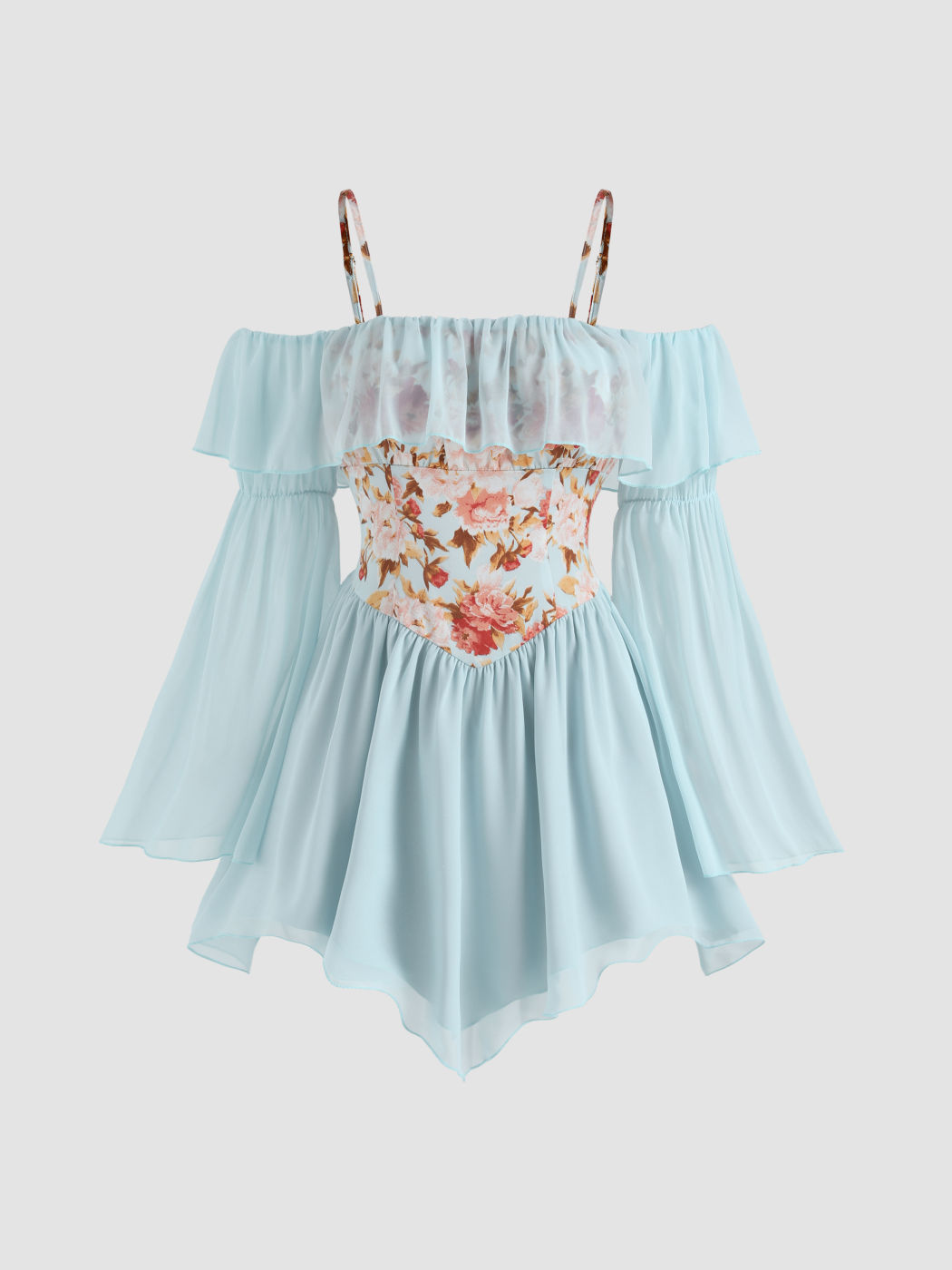 Floral Bell Sleeve Corset Mini Dress