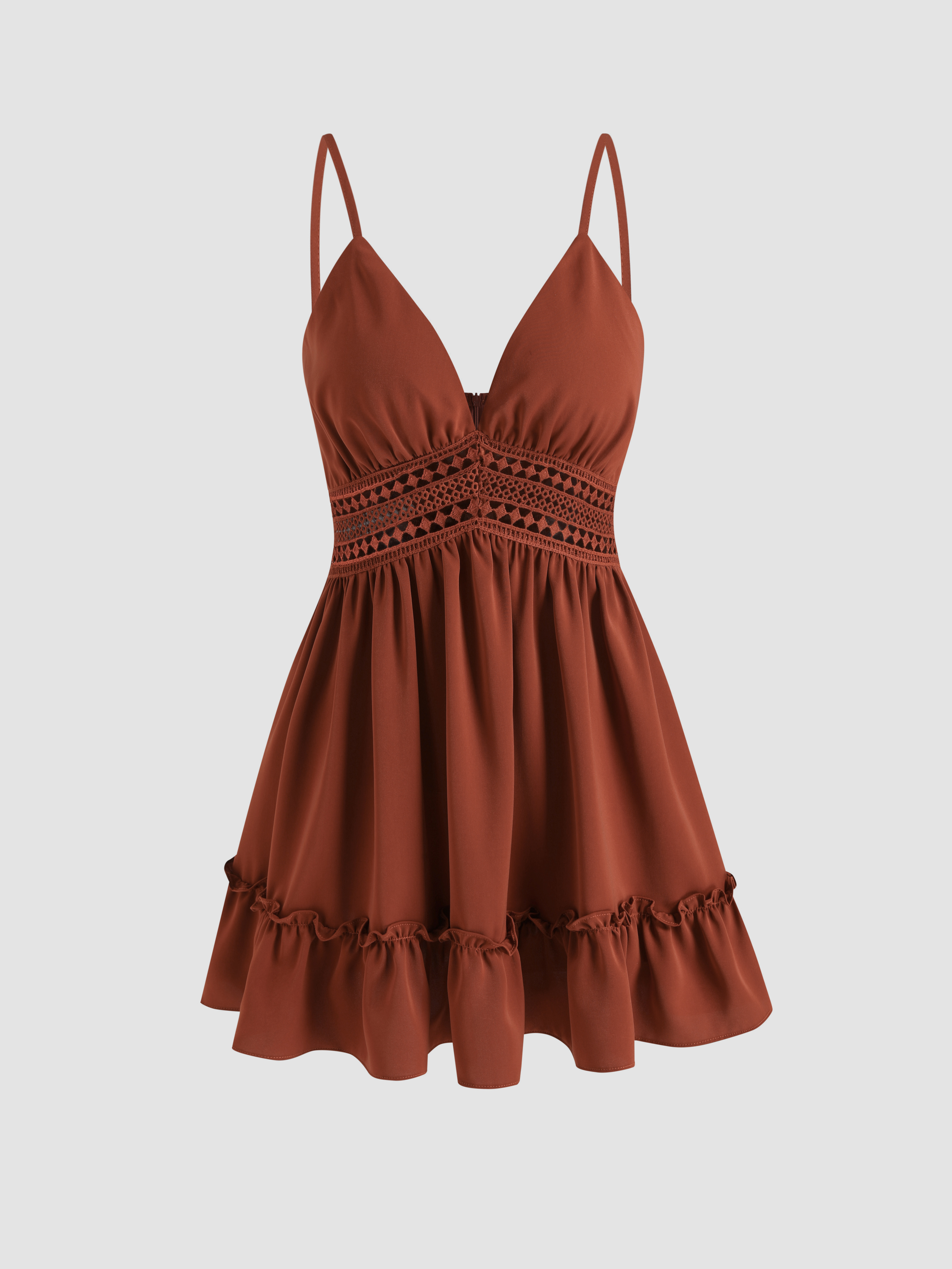 Solid Hollow Out Ruffle Mini Dress