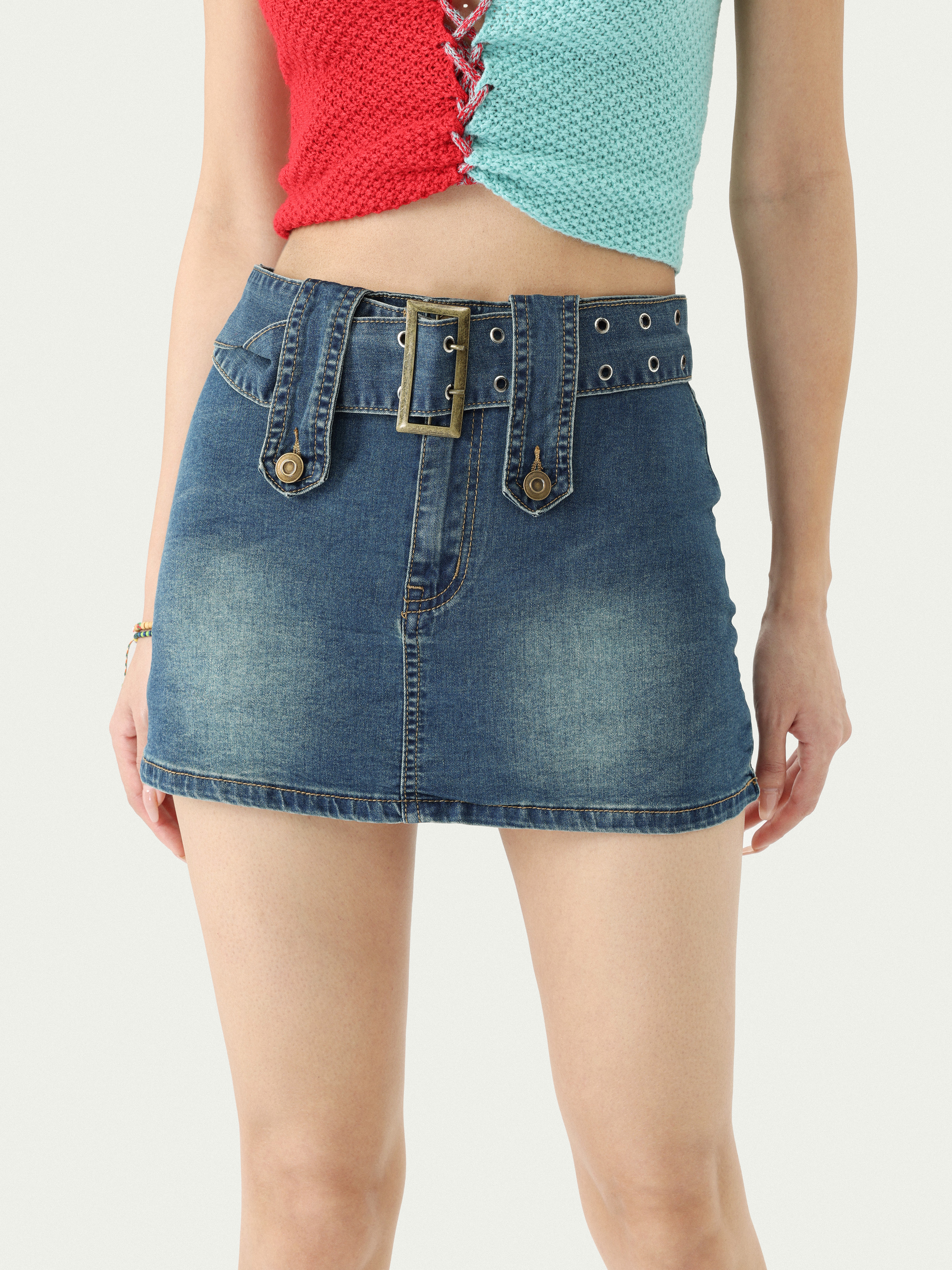 【sacai】Belted Light Wash Denim Mini Skirt Nickei Denim Mini Skirt Light Wash Lower Impact | Princess