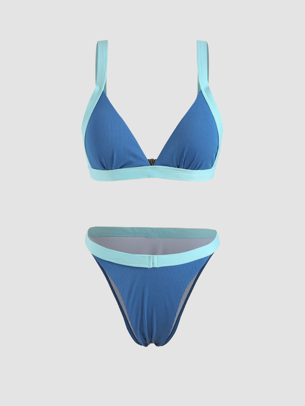 Contrast Trim Rib Triangle Bikini Set