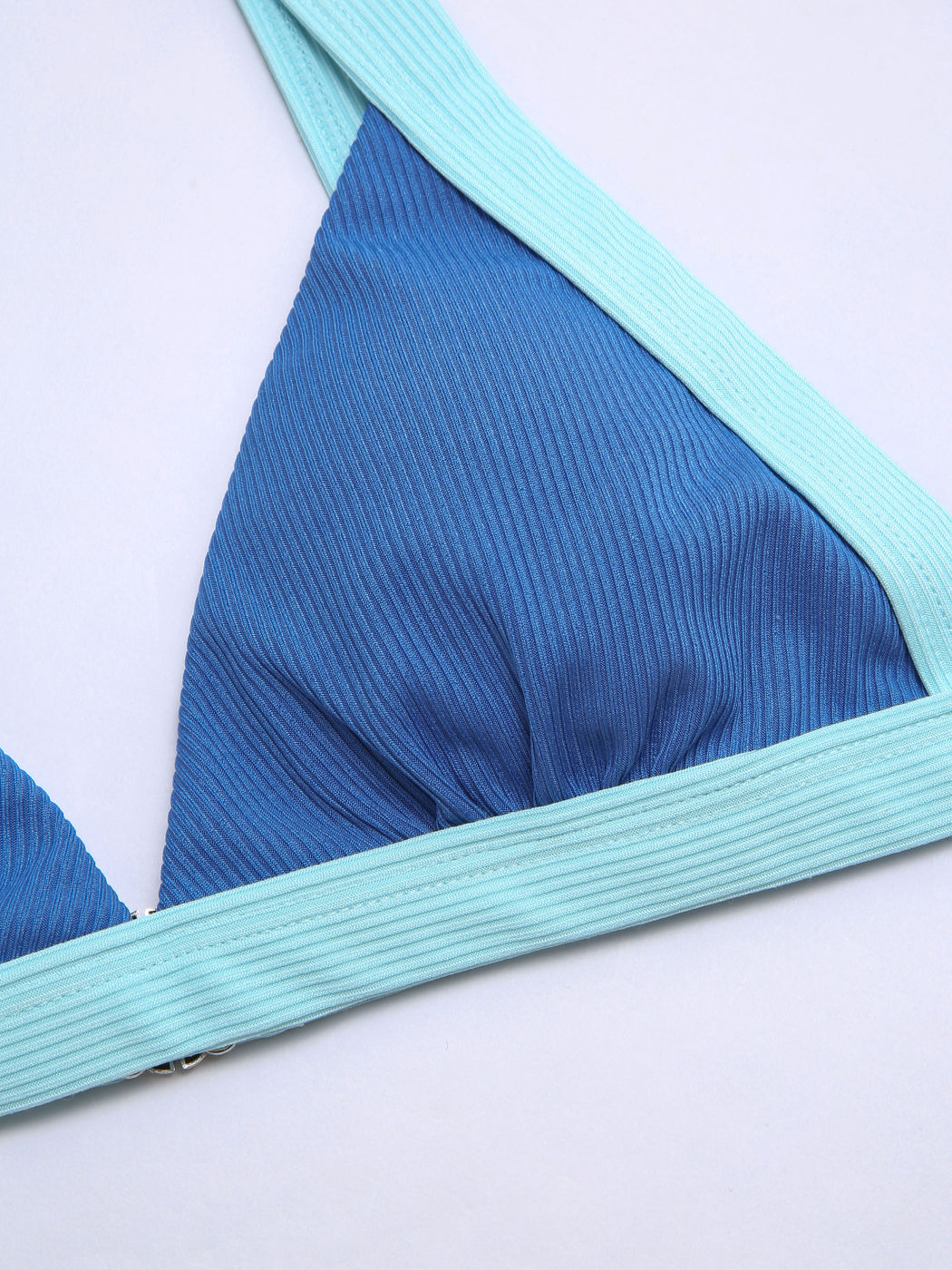 Contrast Trim Rib Triangle Bikini Set