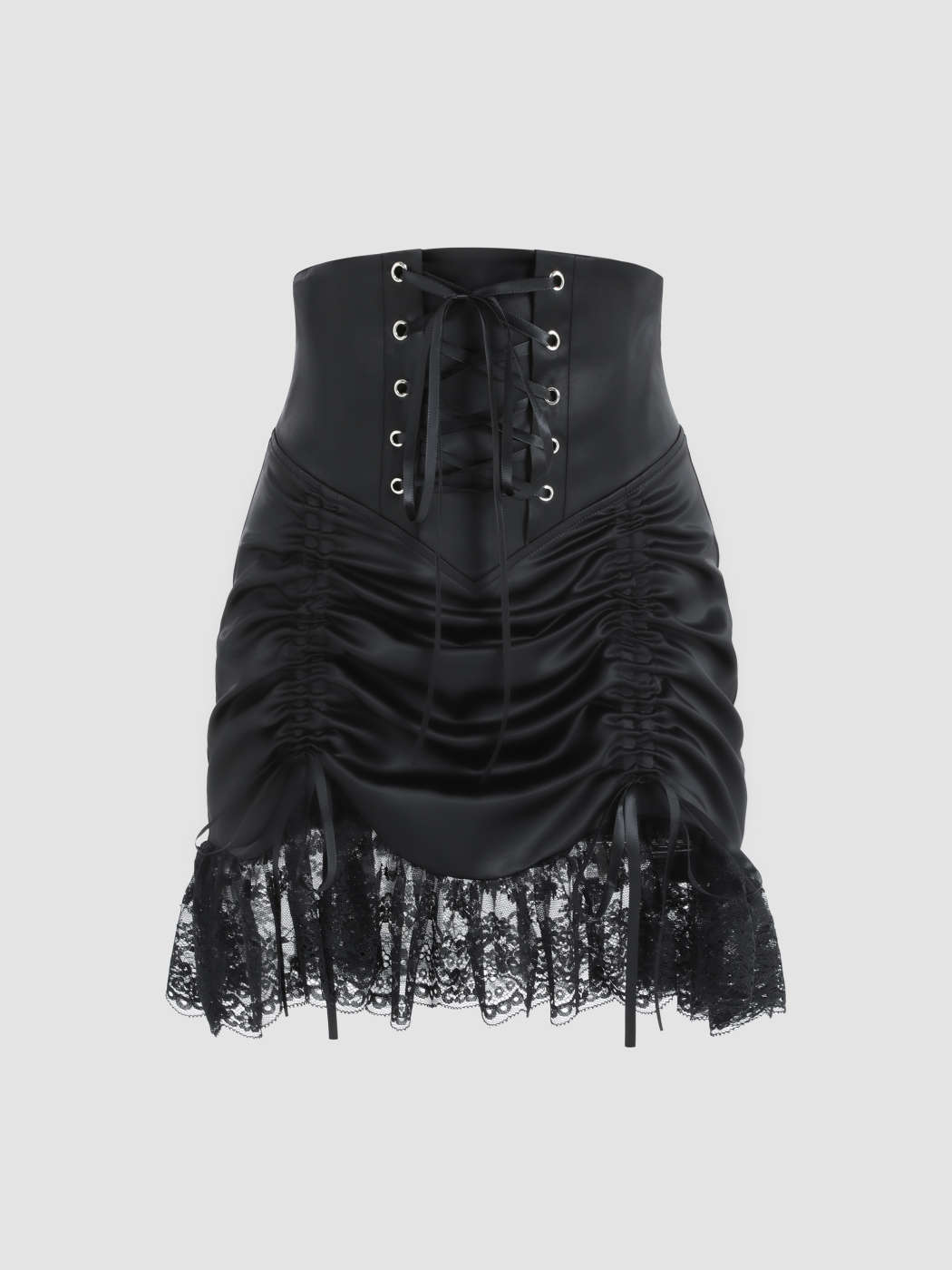 Floral Lace Ruched Mini Skirt