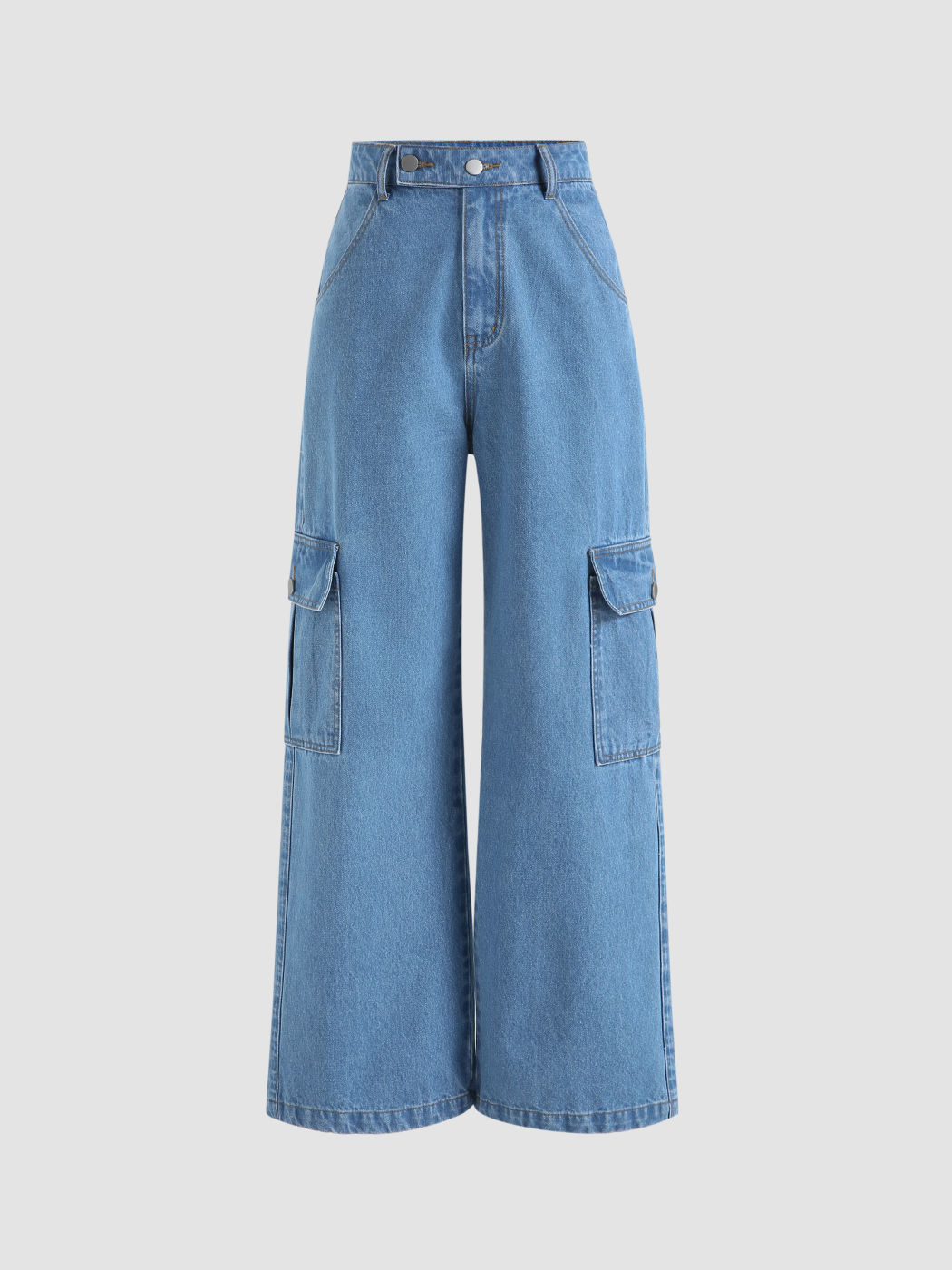 Mid Rise Pocket Wide Leg Jeans