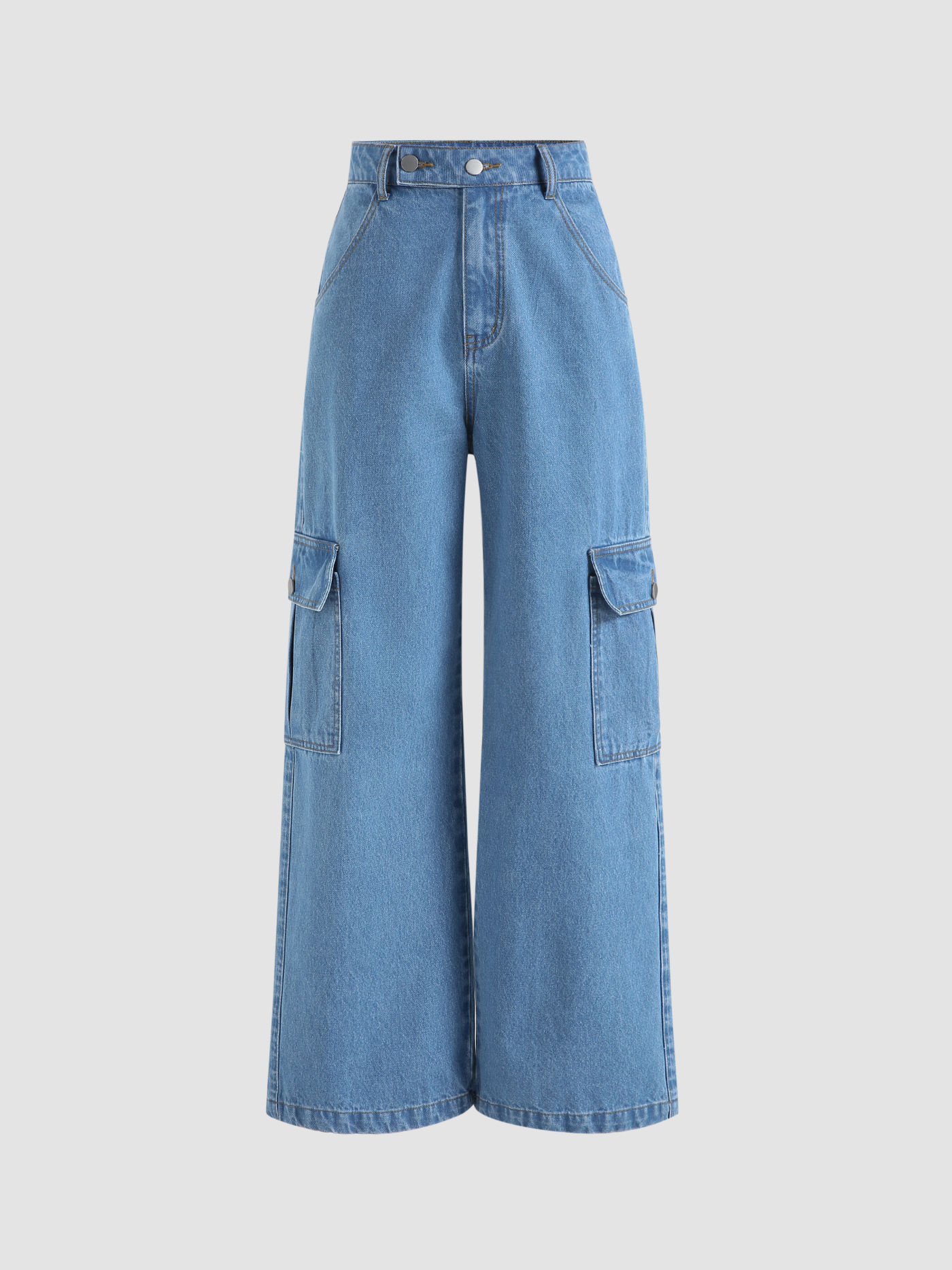 Mid Rise Pocket Wide Leg Jeans