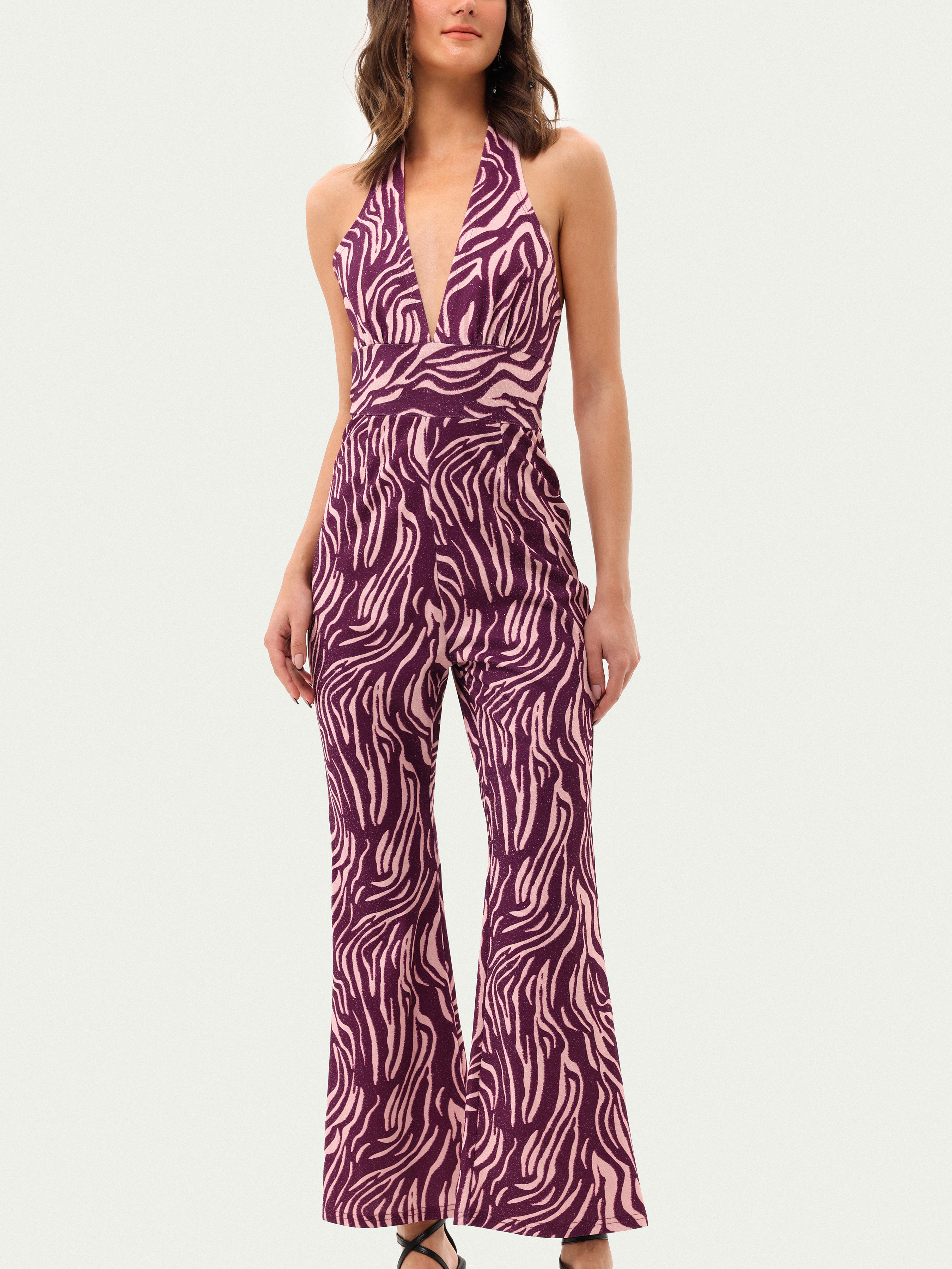 printed halter jumpsuit