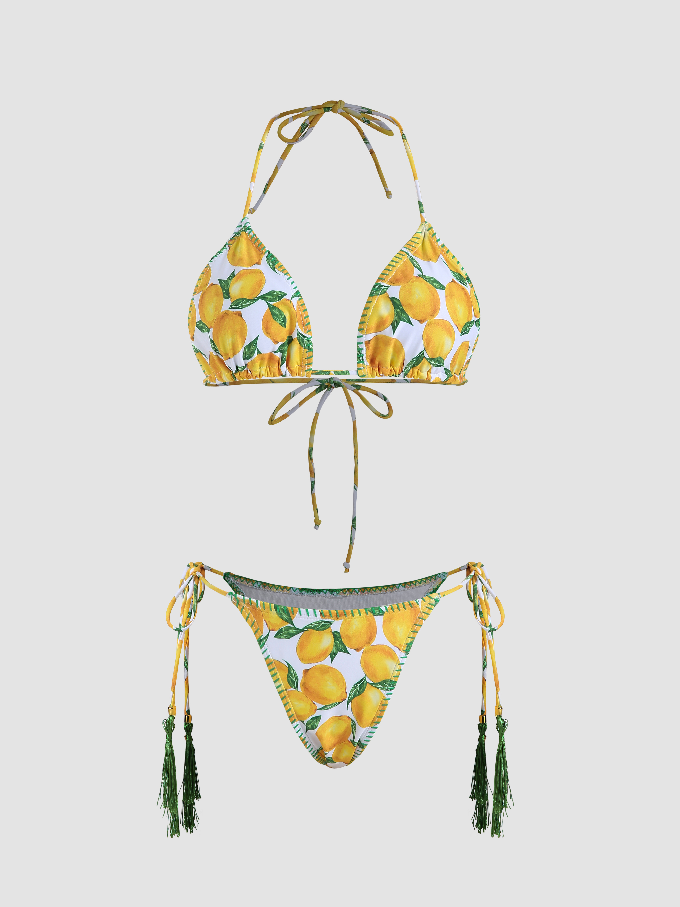Lemon Print Triangle Bikini Set - Cider