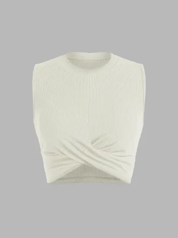 Solid Crewneck Crop Tank Top