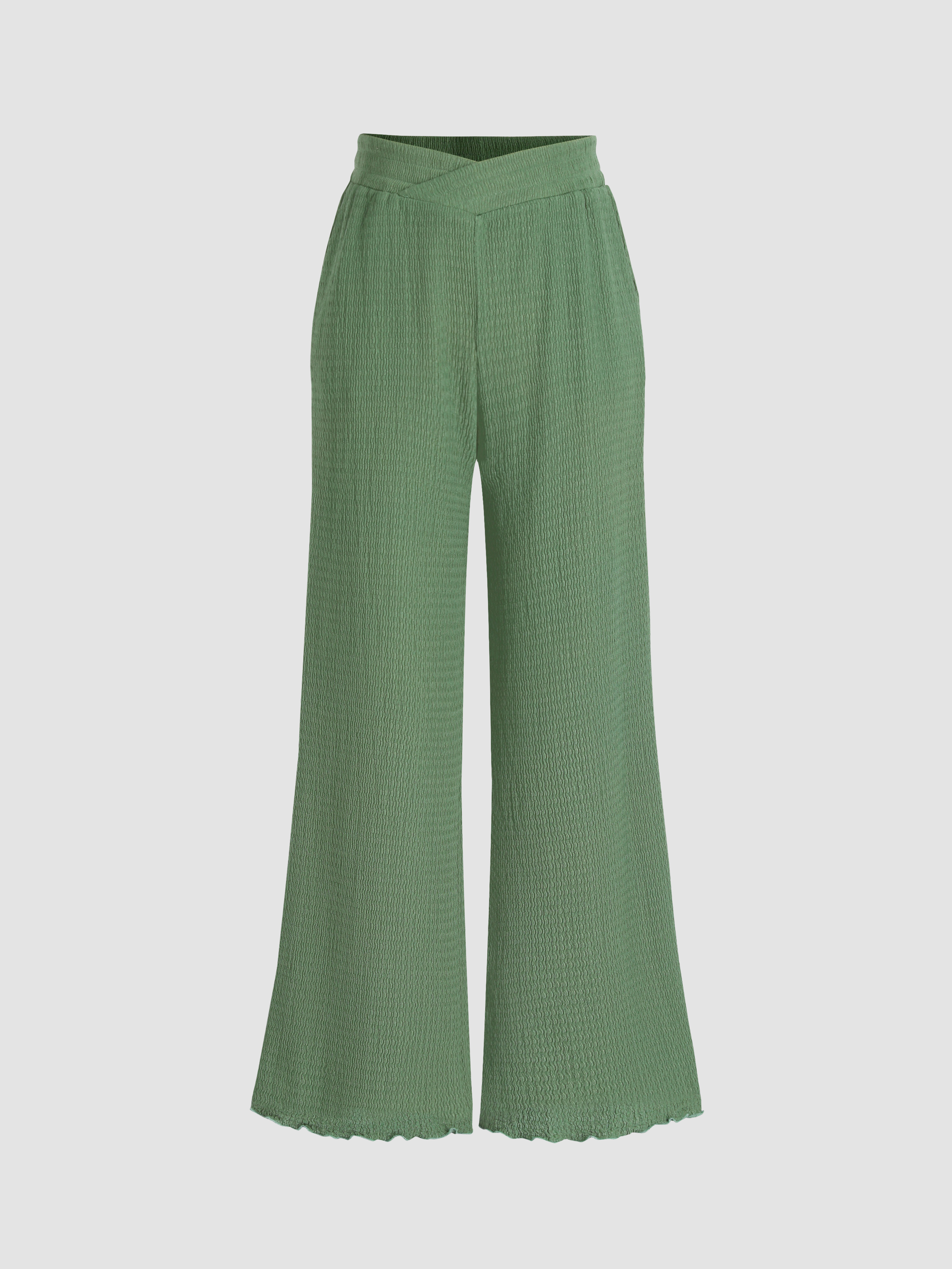 Solid Texture Wide-Leg Trousers For Vacation
