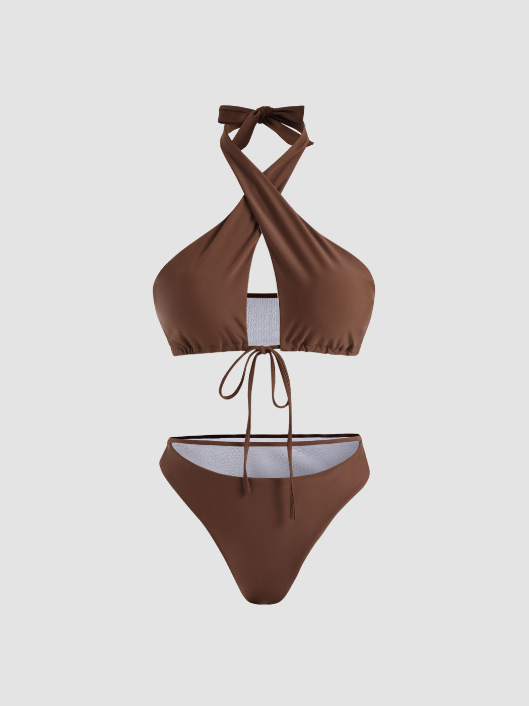 Solid Cross Halter Bikini Swimsuit