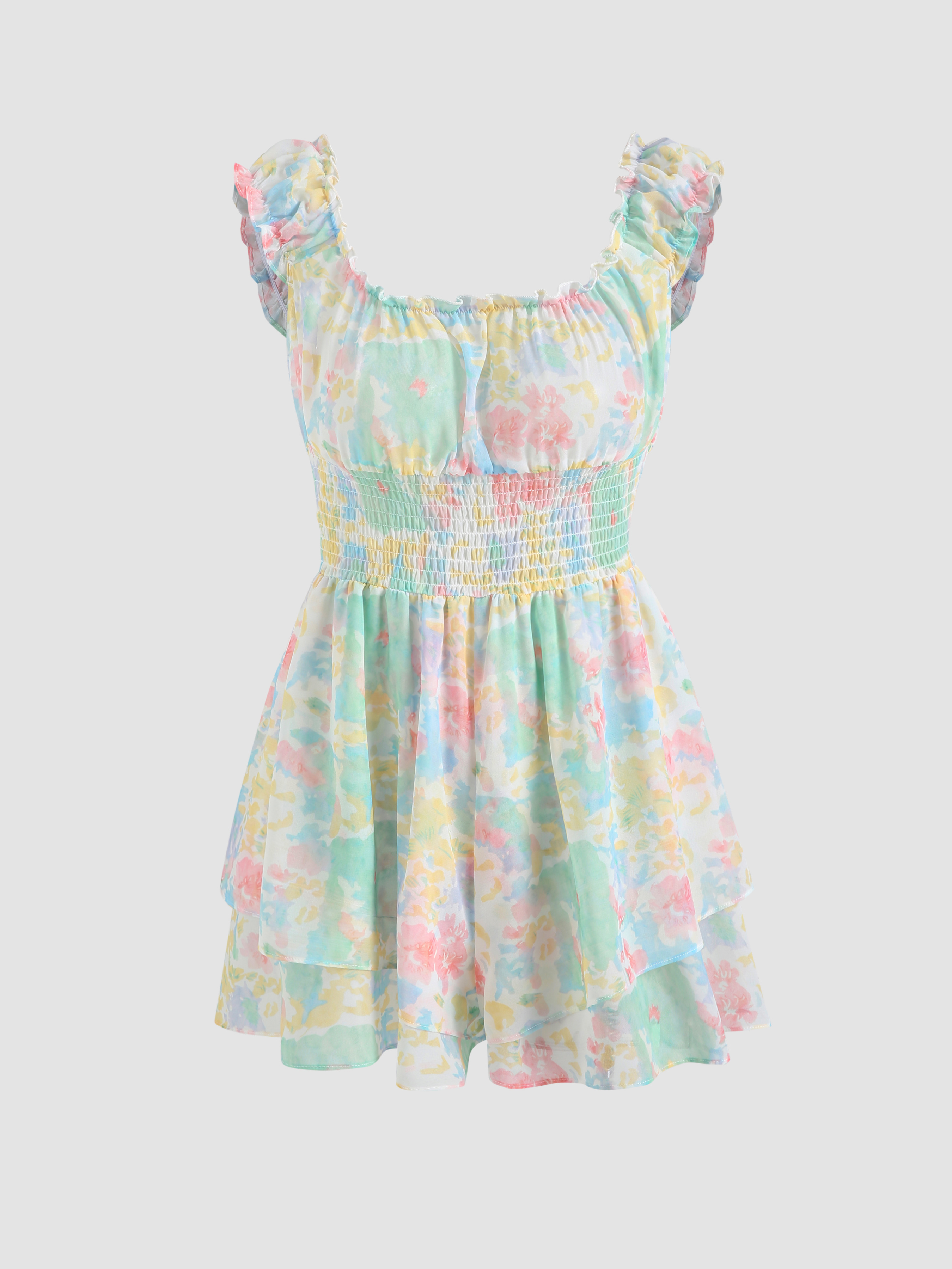 Floral Print Ruffle Overall Playsuit Cider