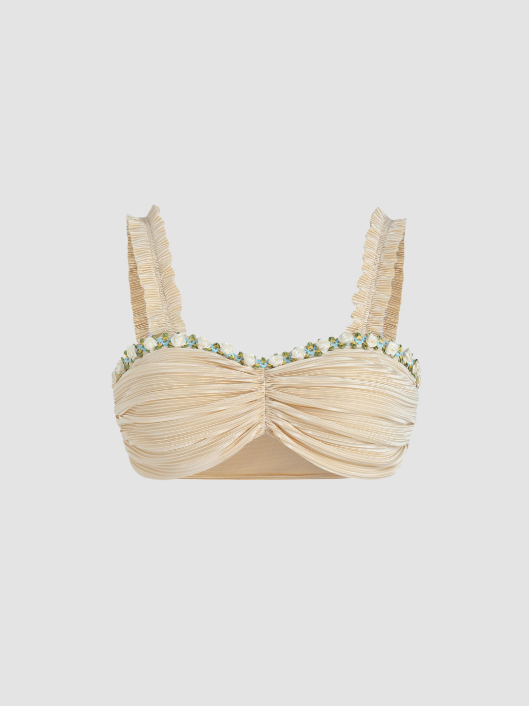 Crop-Top mit fester Textur und Blumenbesatz