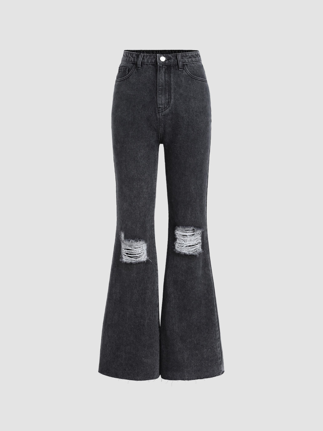 Denim High Rise Ripped Flares