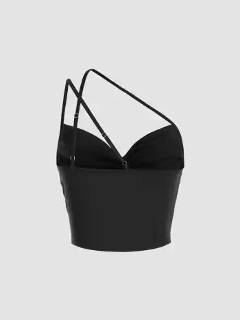  Solids Gerafftes Cowl Neck Crop Tank Top
