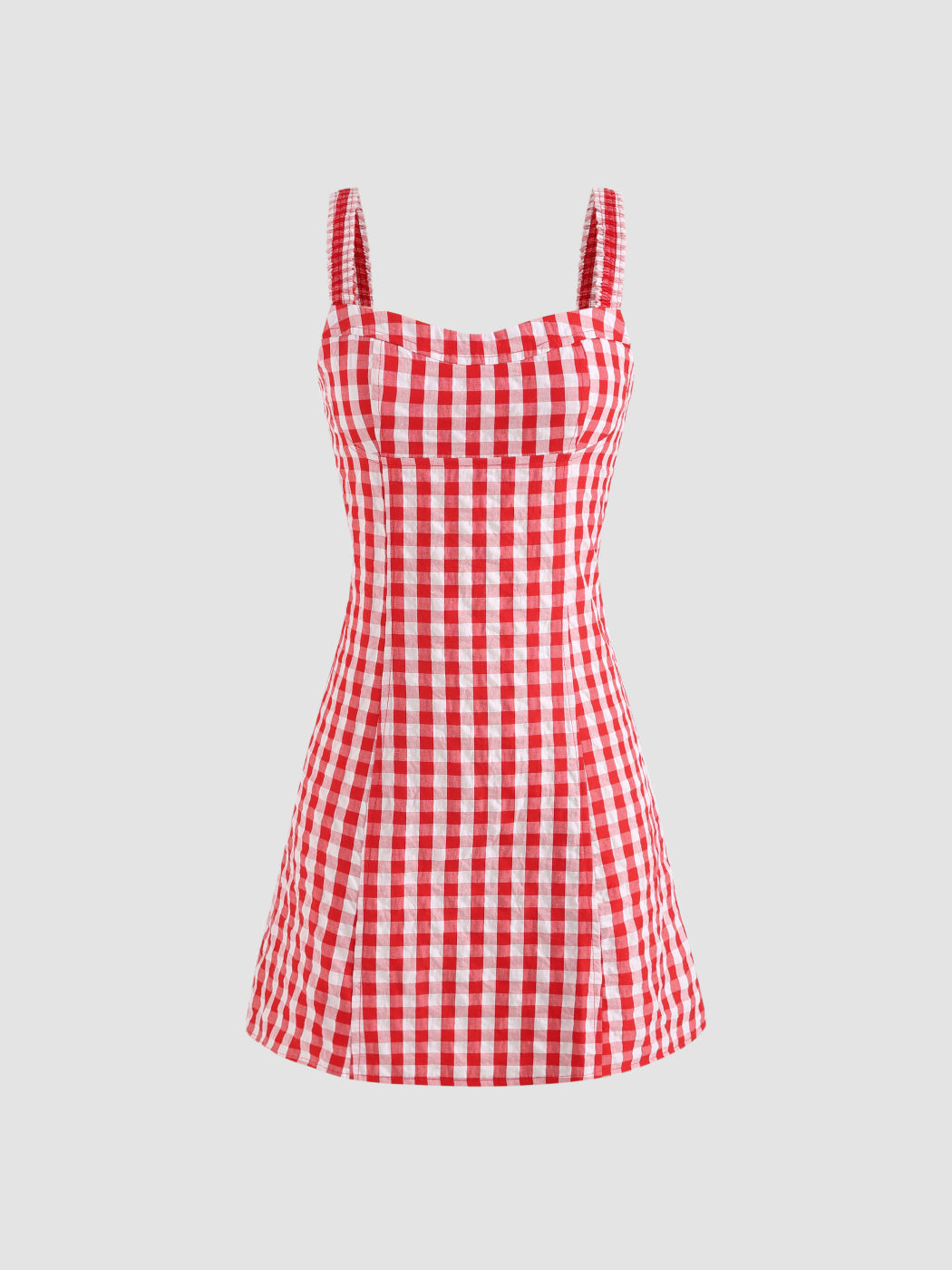 Gerafftes Minikleid mit Gingham-Print
