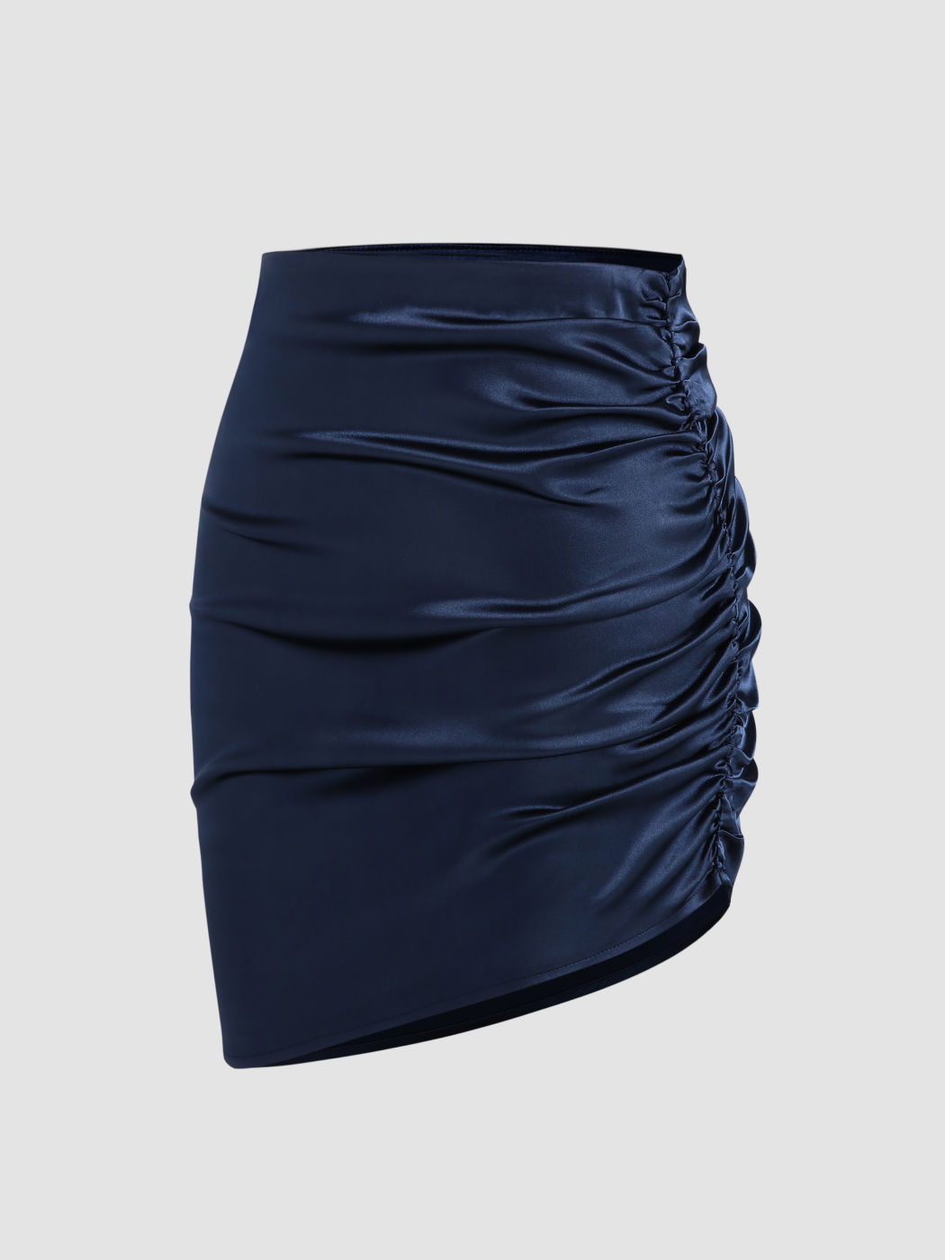 Solid Satin Ruched Mini Skirt - Cider