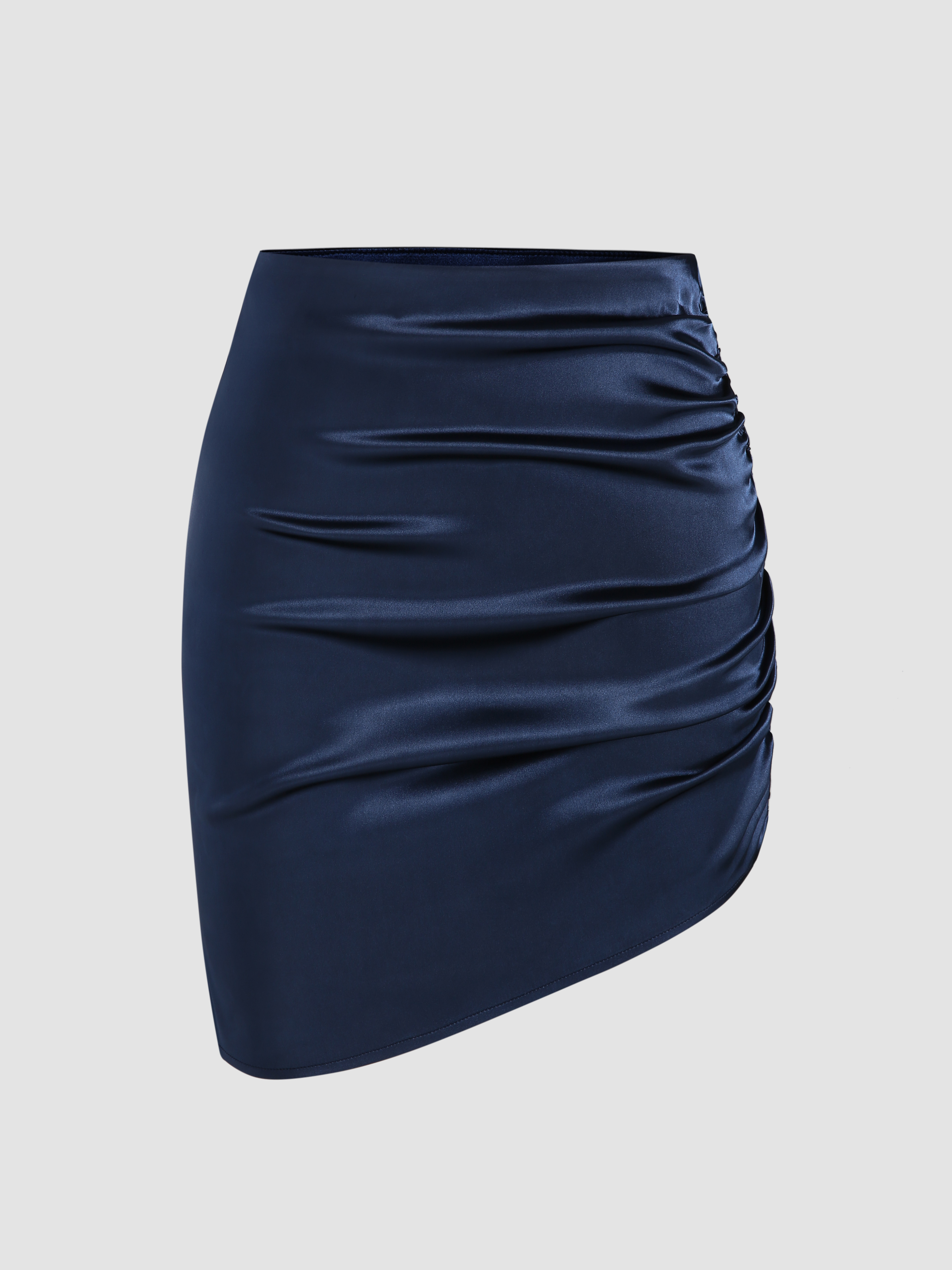 Solid Satin Ruched Mini Skirt - Cider