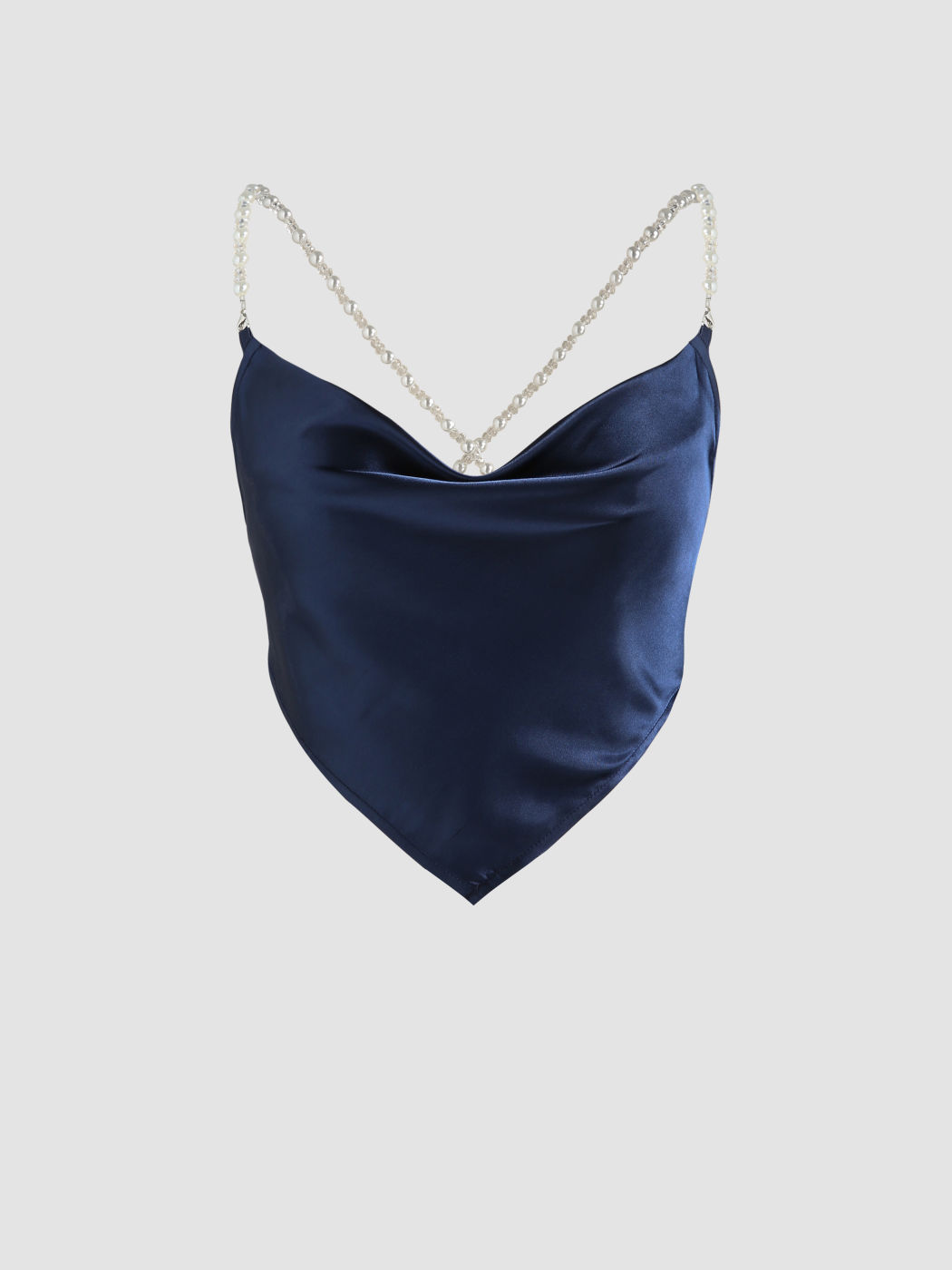  Feste Satinperlen Cowl Neck Crop Tank Top