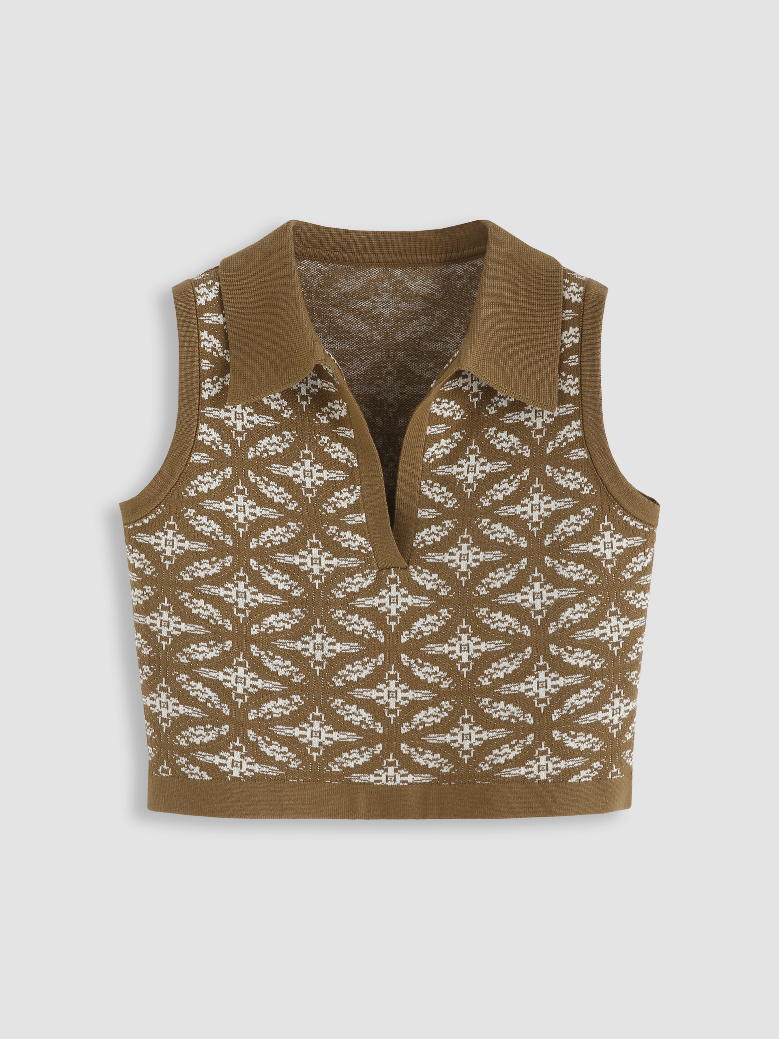 Graphic Knit Tank Top for Vacation,XL/Brown