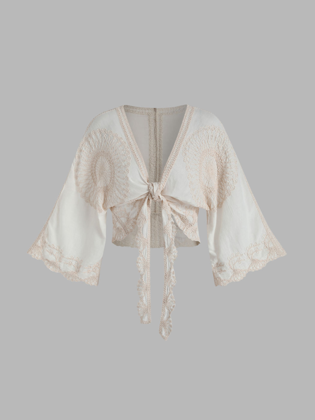 Boho-Tie-Front besticktes Top