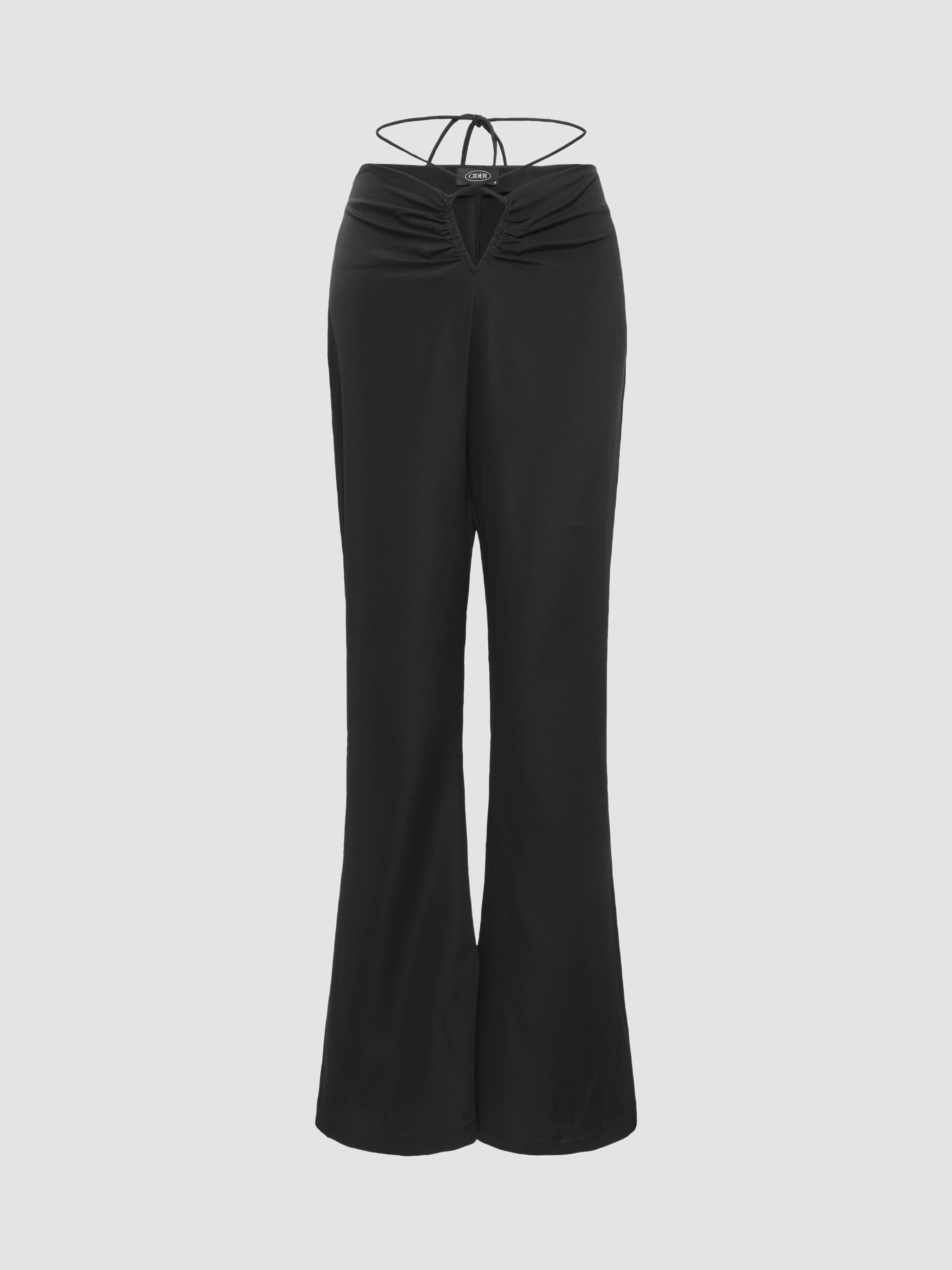 $110 Aqua Women's Black Tie Waist Pleated Wide Leg Casual Trousers Pants  Size XS | eBay