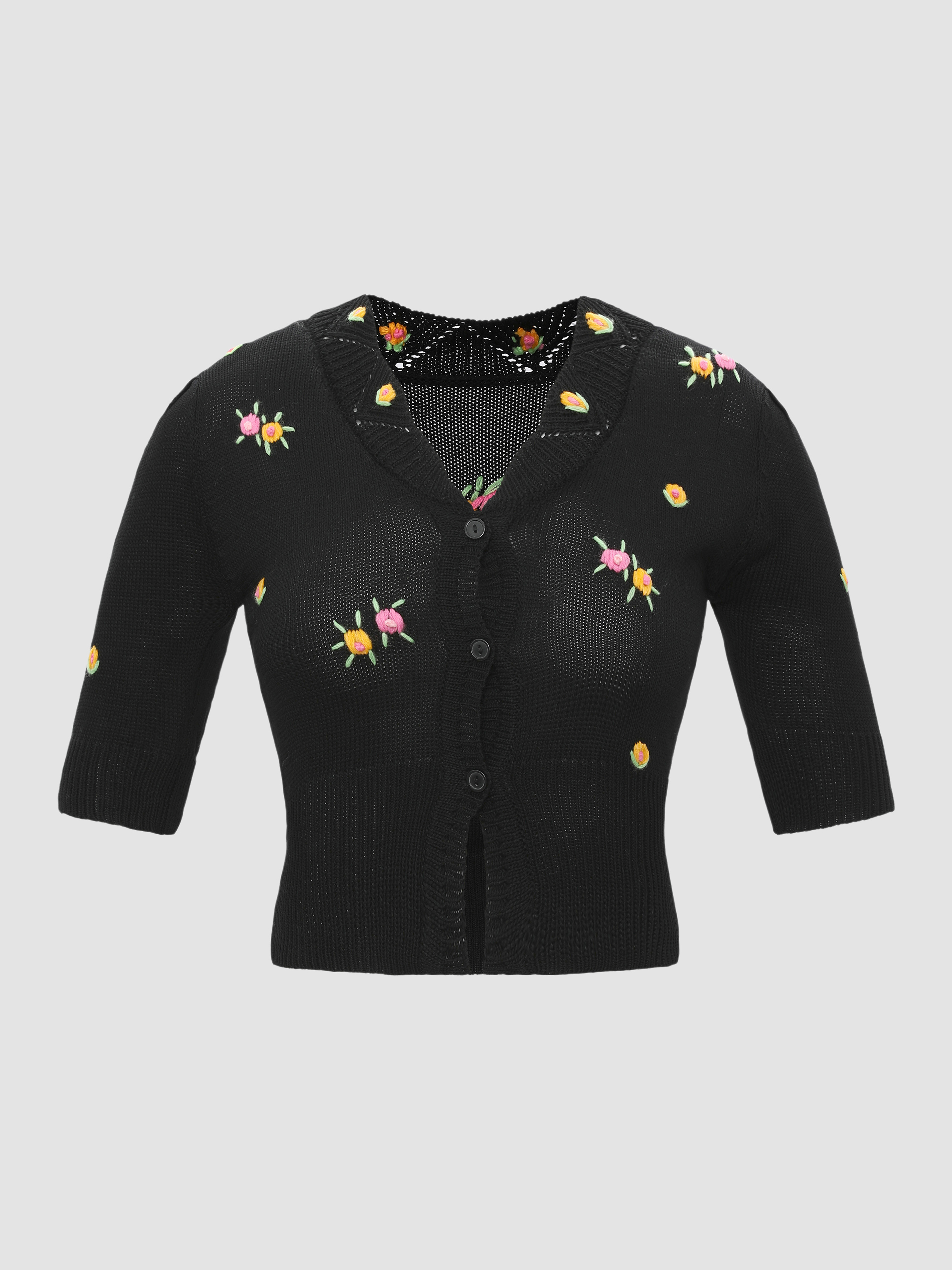 Men's 70s Navy Daisy Knit Polo | Retro Floral Shirt with
