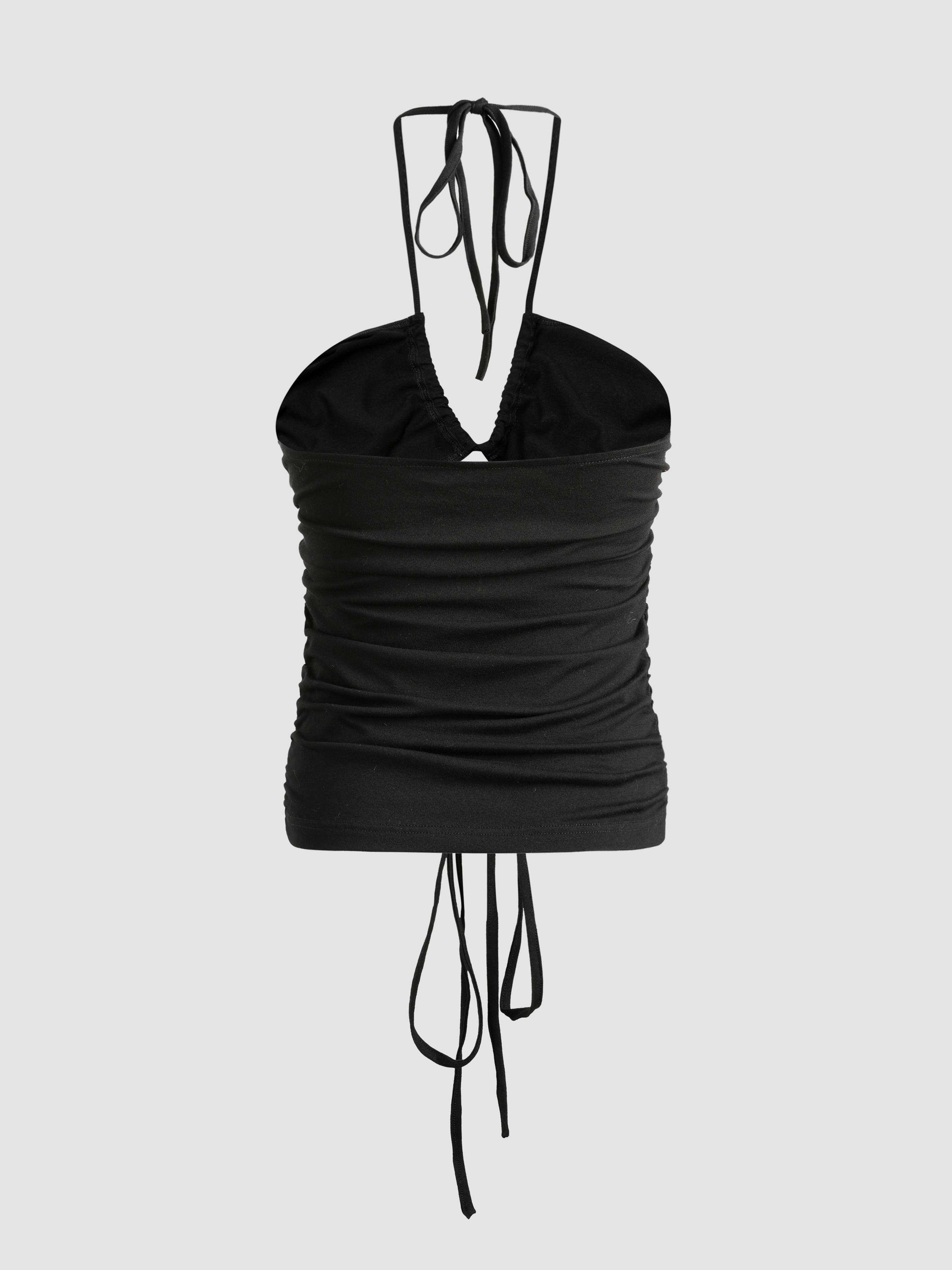 Solid Ruched Cut Out Halter Top