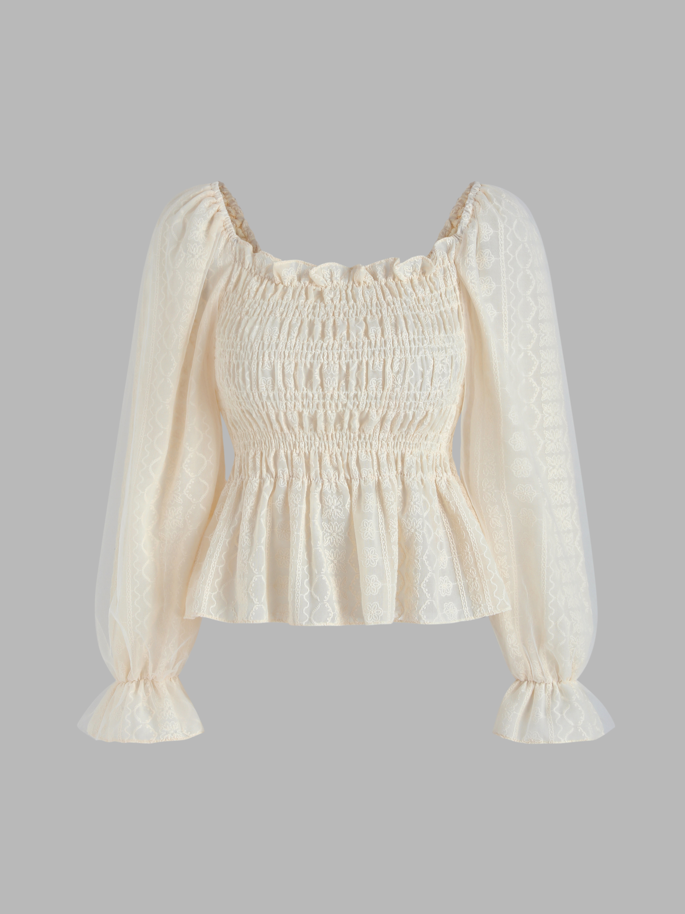 Floral Lace Shirred Ruffle Blouse - Cider